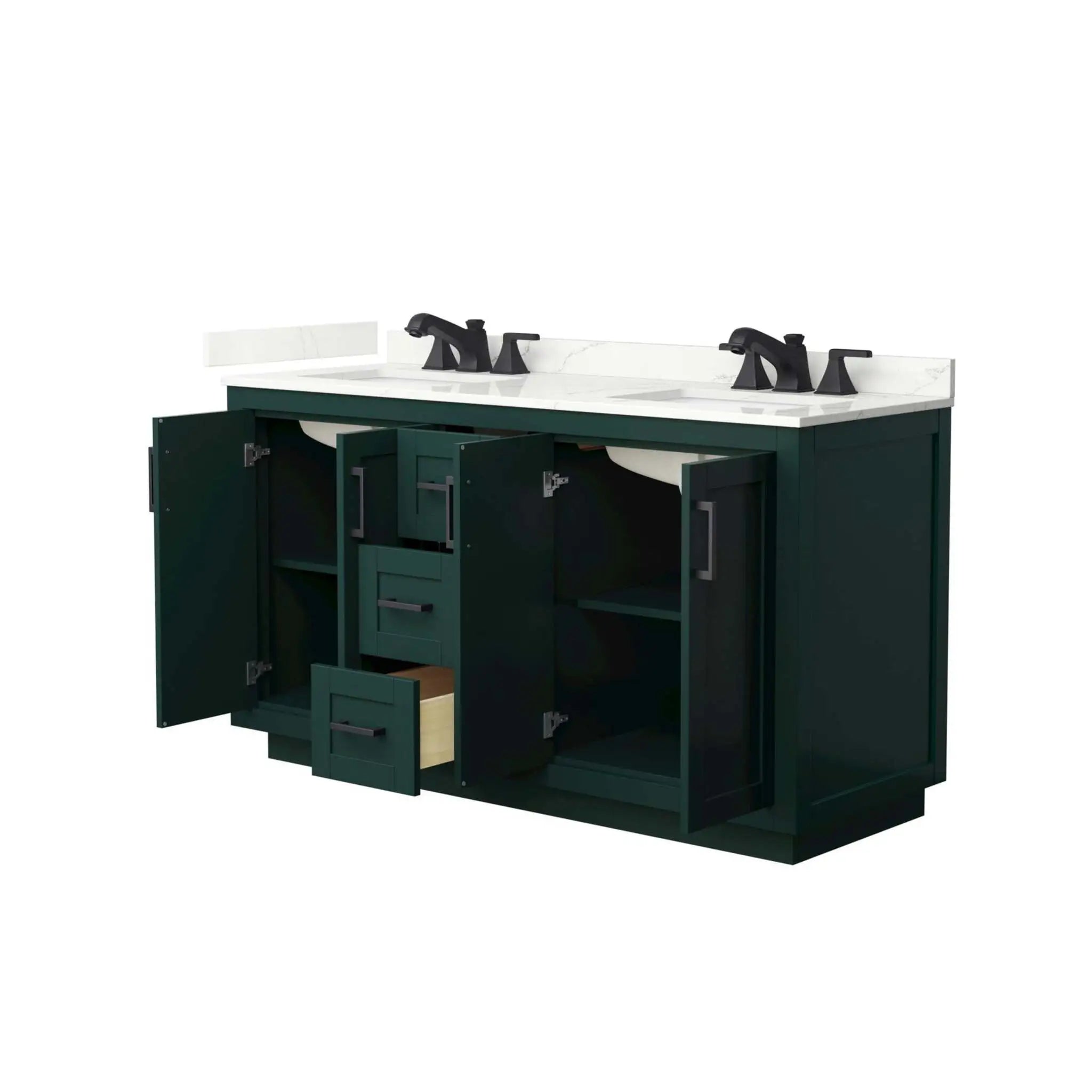 60" Miranda Double Bathroom Vanity in Green with Matte Black Trim by Wyndham