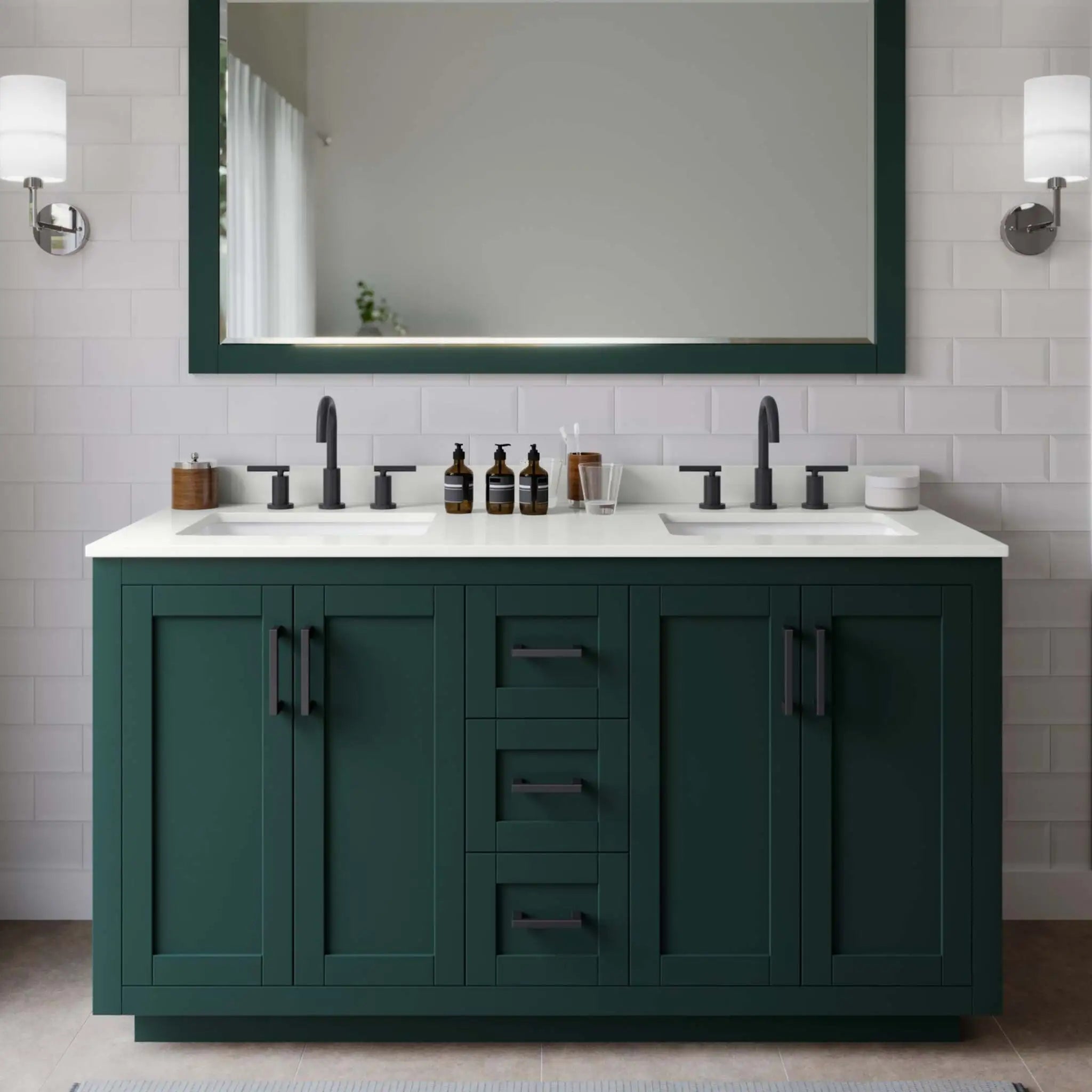 60" Miranda Double Bathroom Vanity in Green with Matte Black Trim by Wyndham