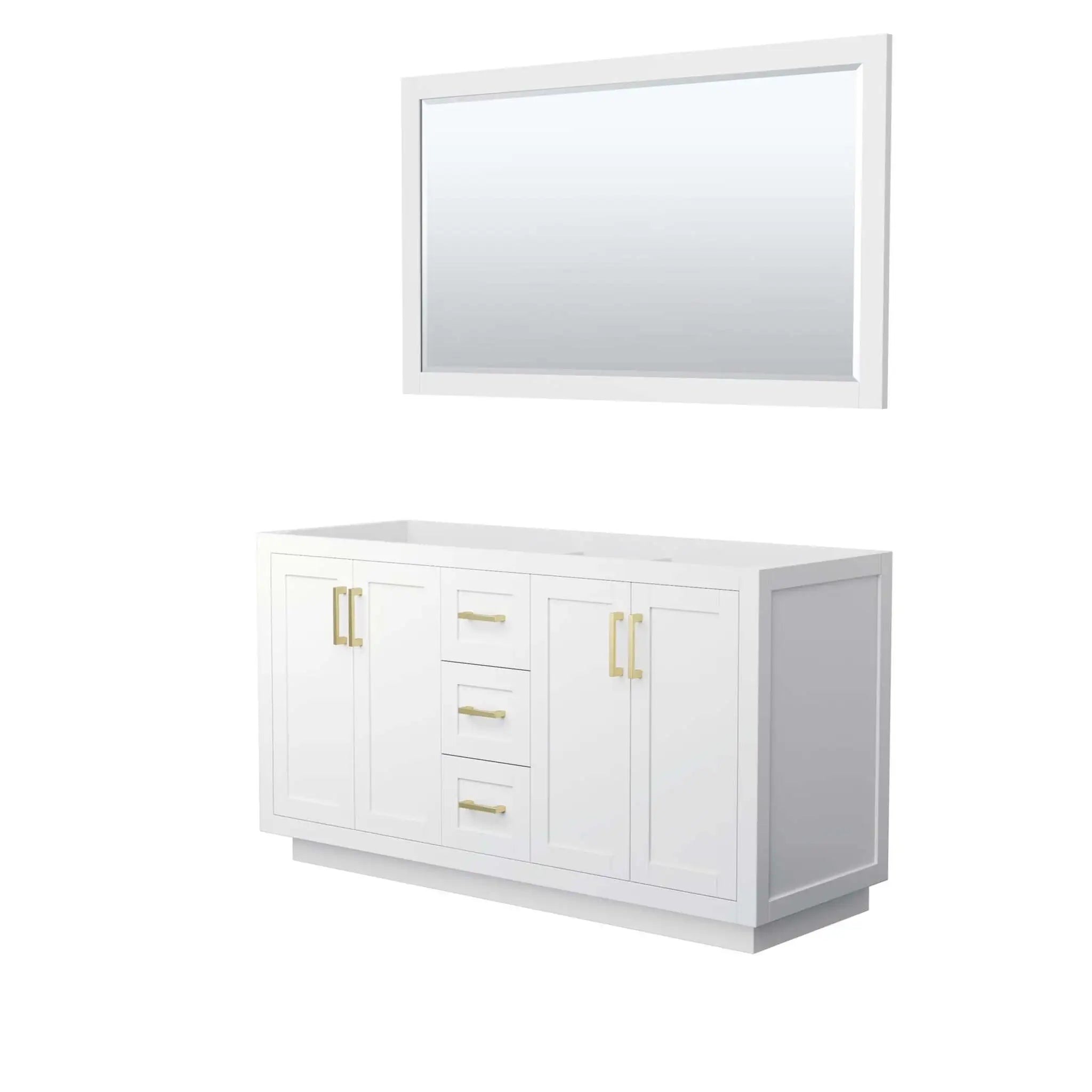 60" Miranda Double Bathroom Vanity in White with Brushed Gold Trim & 58" Mirror by Wyndham