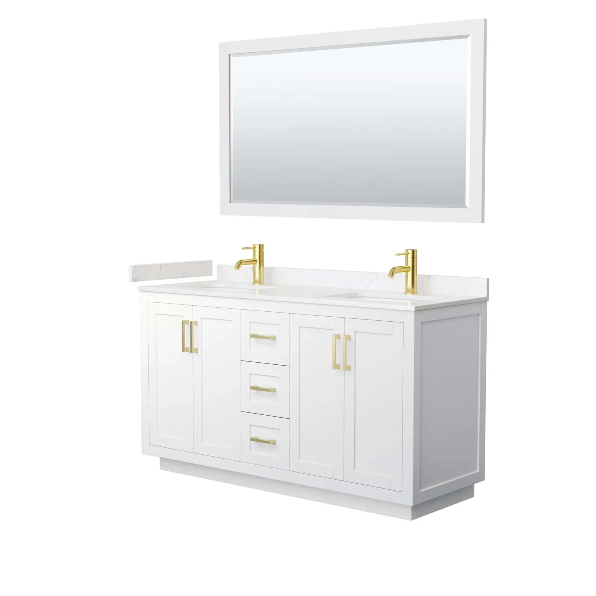 60" Miranda Double Bathroom Vanity in White with Brushed Gold Trim & 58" Mirror by Wyndham