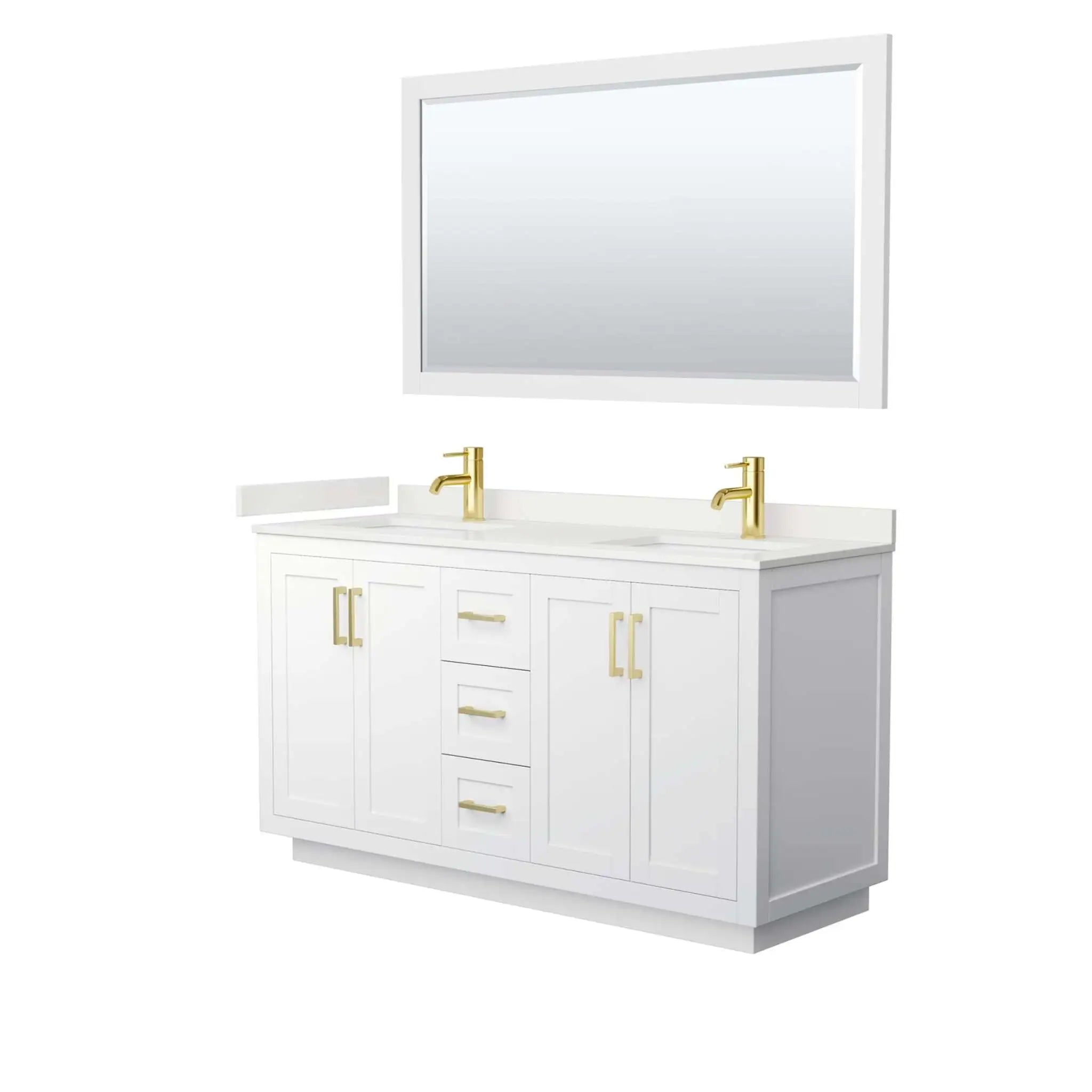 60" Miranda Double Bathroom Vanity in White with Brushed Gold Trim & 58" Mirror by Wyndham