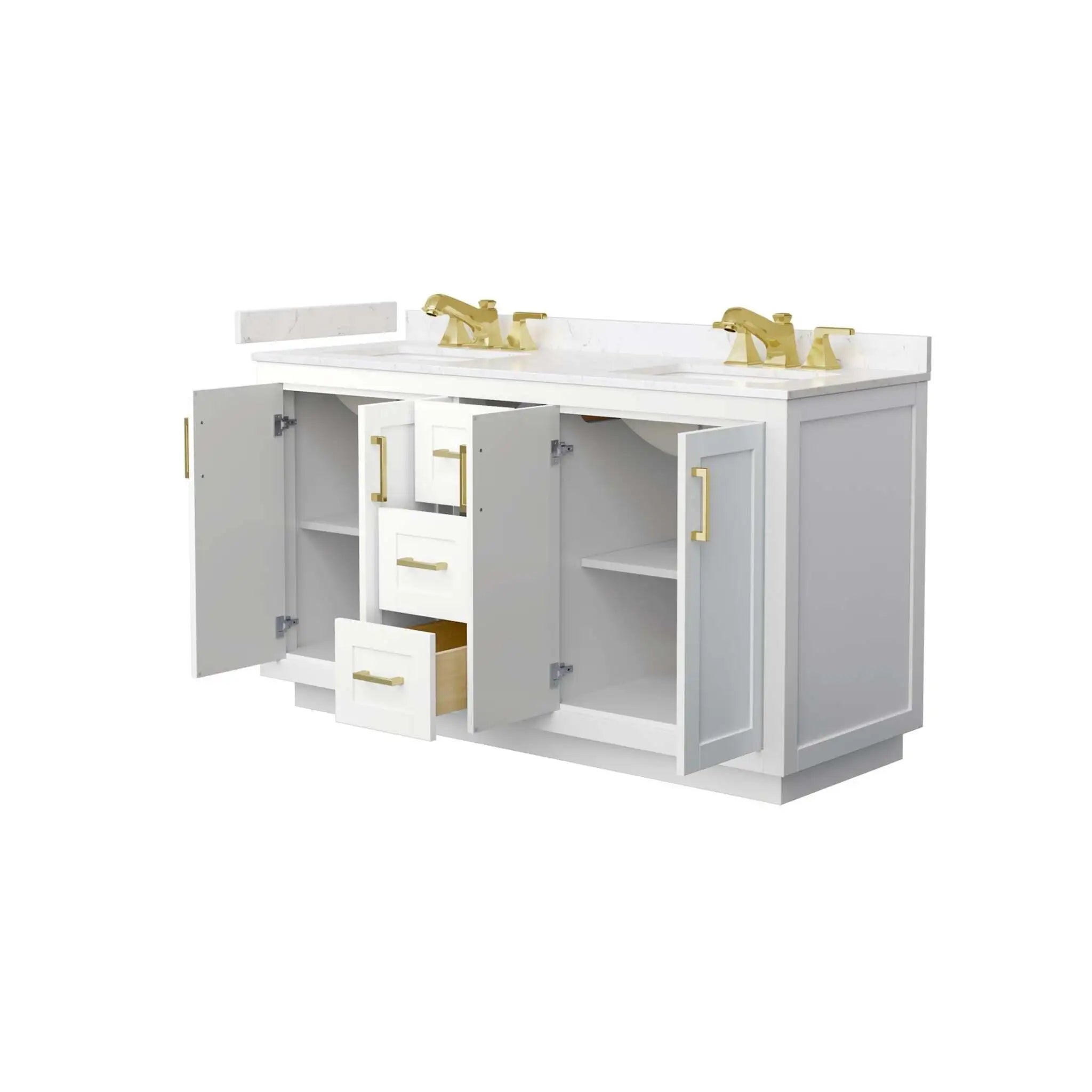 60" Miranda Double Bathroom Vanity in White with Brushed Gold Trim by Wyndham