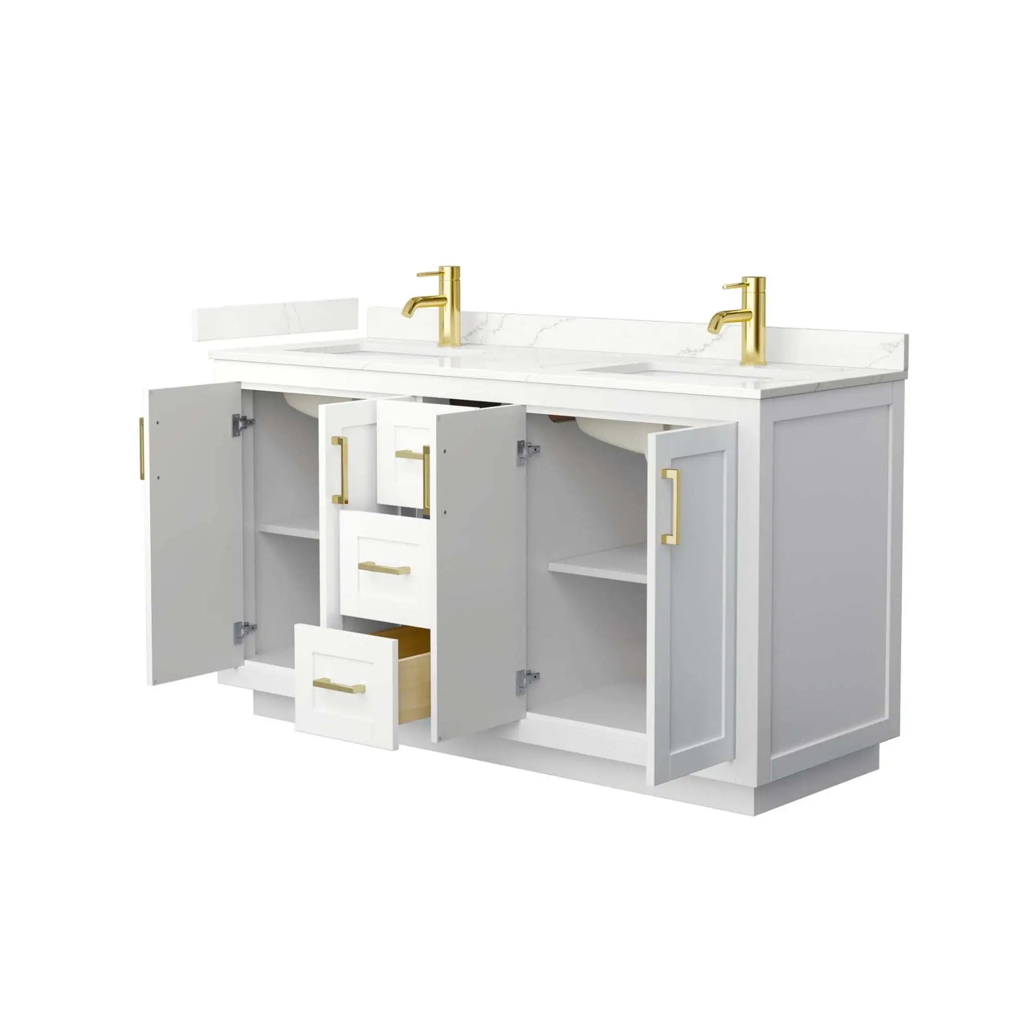 60" Miranda Double Bathroom Vanity in White with Brushed Gold Trim by Wyndham