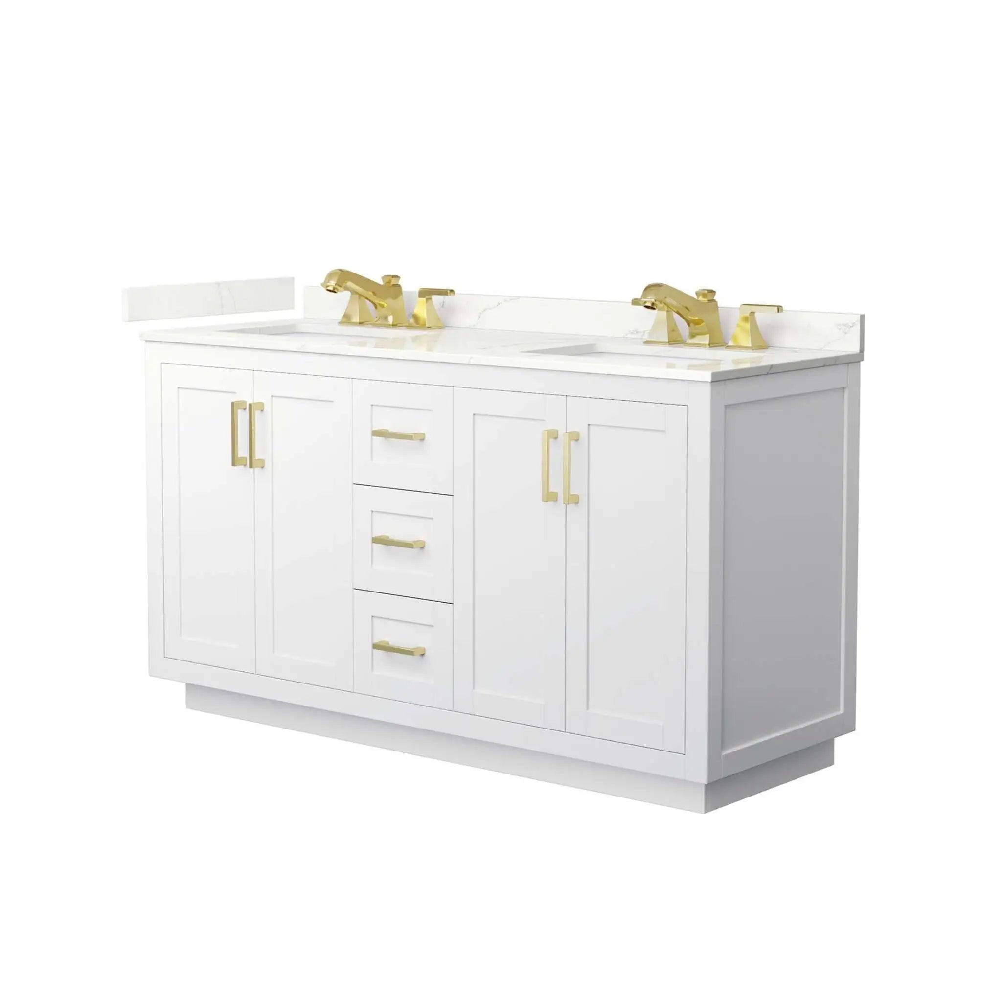 60" Miranda Double Bathroom Vanity in White with Brushed Gold Trim by Wyndham