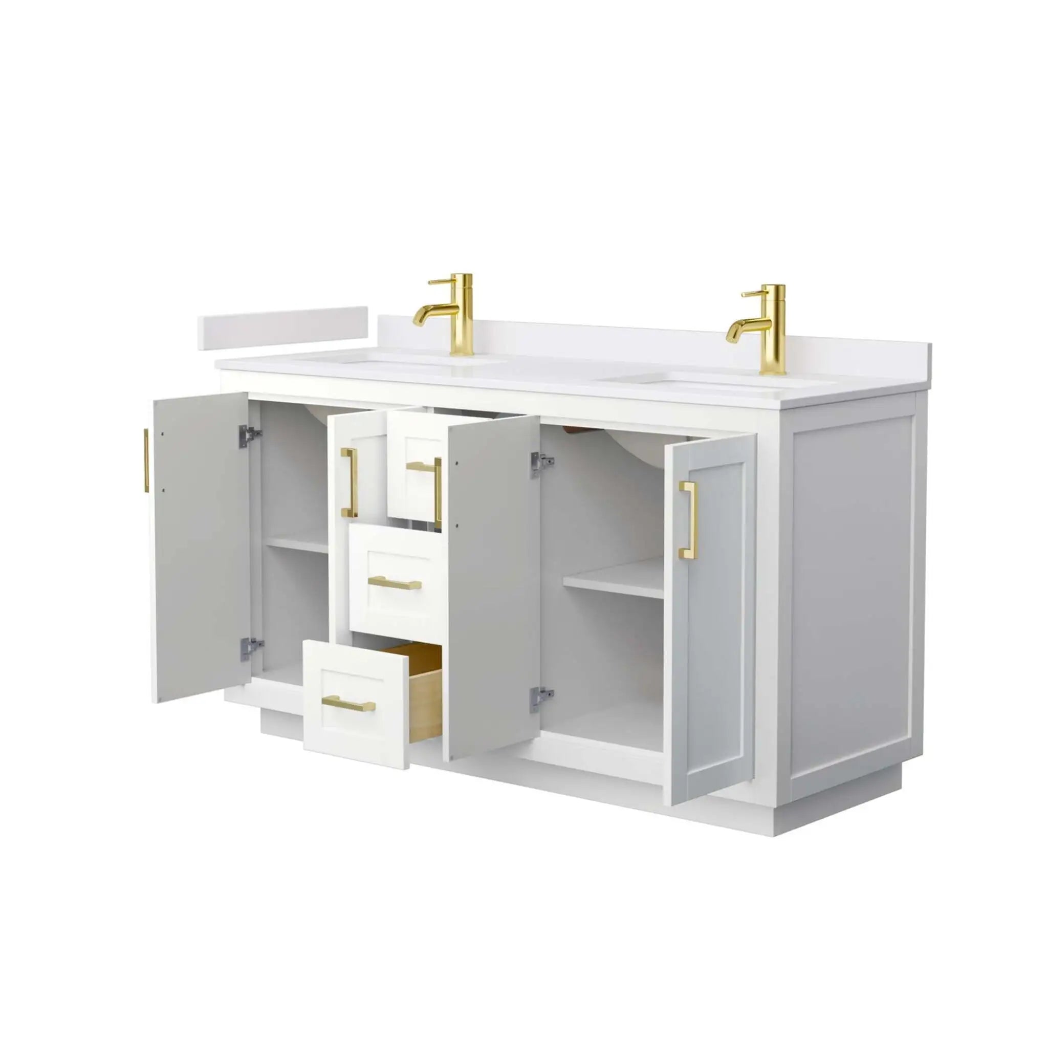 60" Miranda Double Bathroom Vanity in White with Brushed Gold Trim by Wyndham