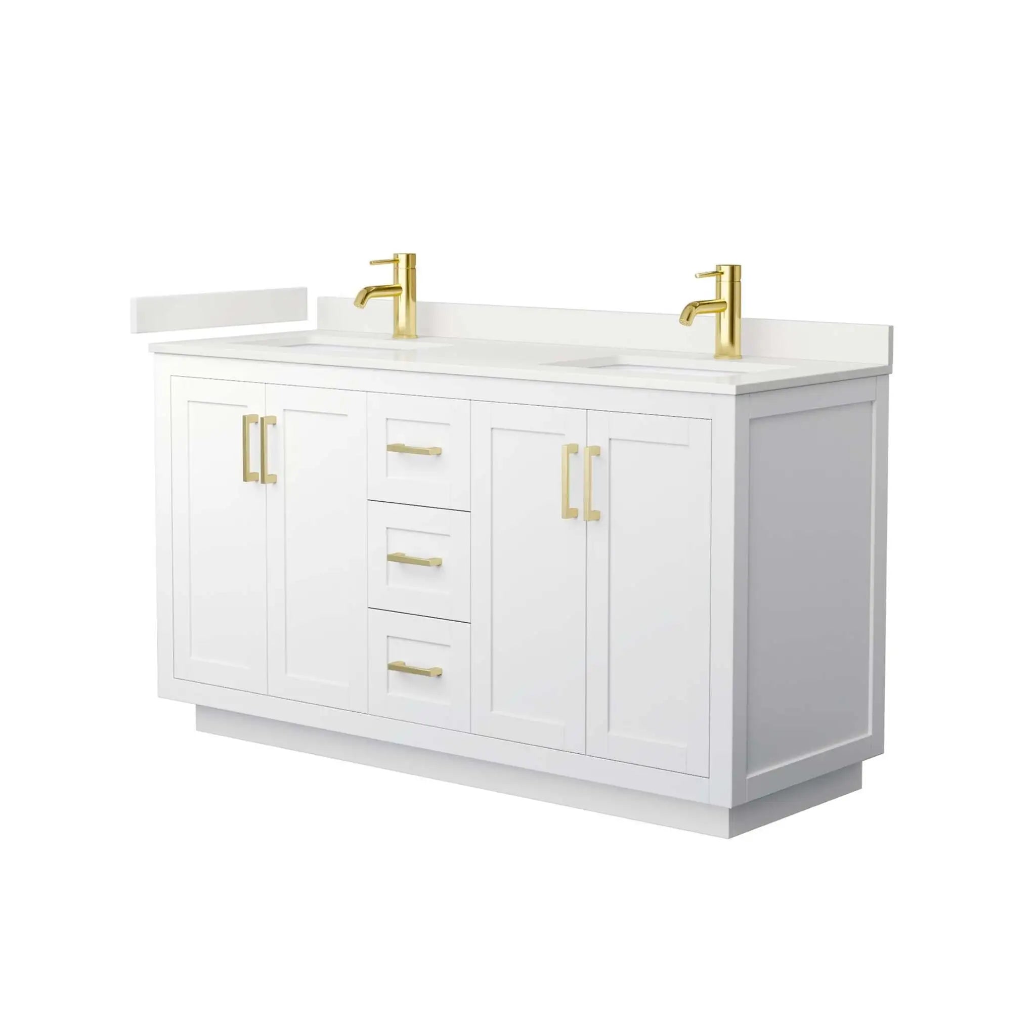 60" Miranda Double Bathroom Vanity in White with Brushed Gold Trim by Wyndham