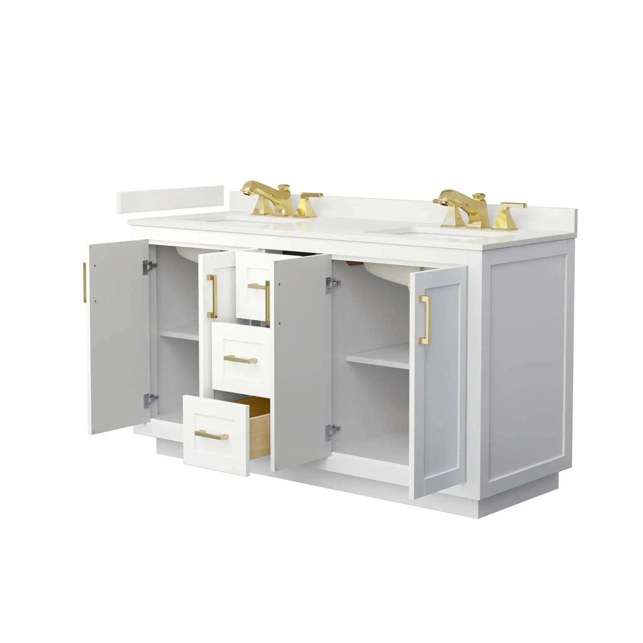 60" Miranda Double Bathroom Vanity in White with Brushed Gold Trim by Wyndham