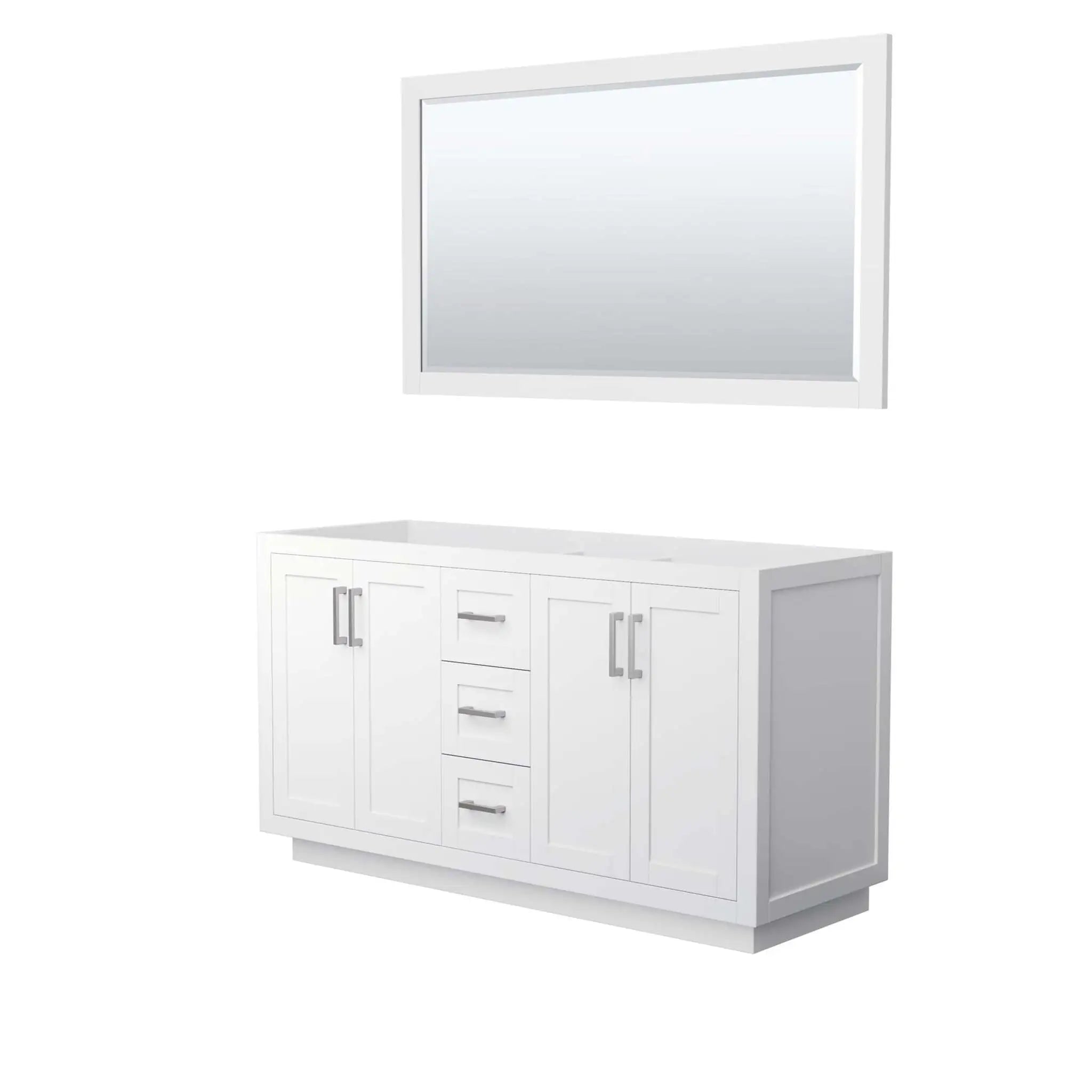 60" Miranda Double Bathroom Vanity in White with Brushed Nickel Trim & 58" Mirror by Wyndham
