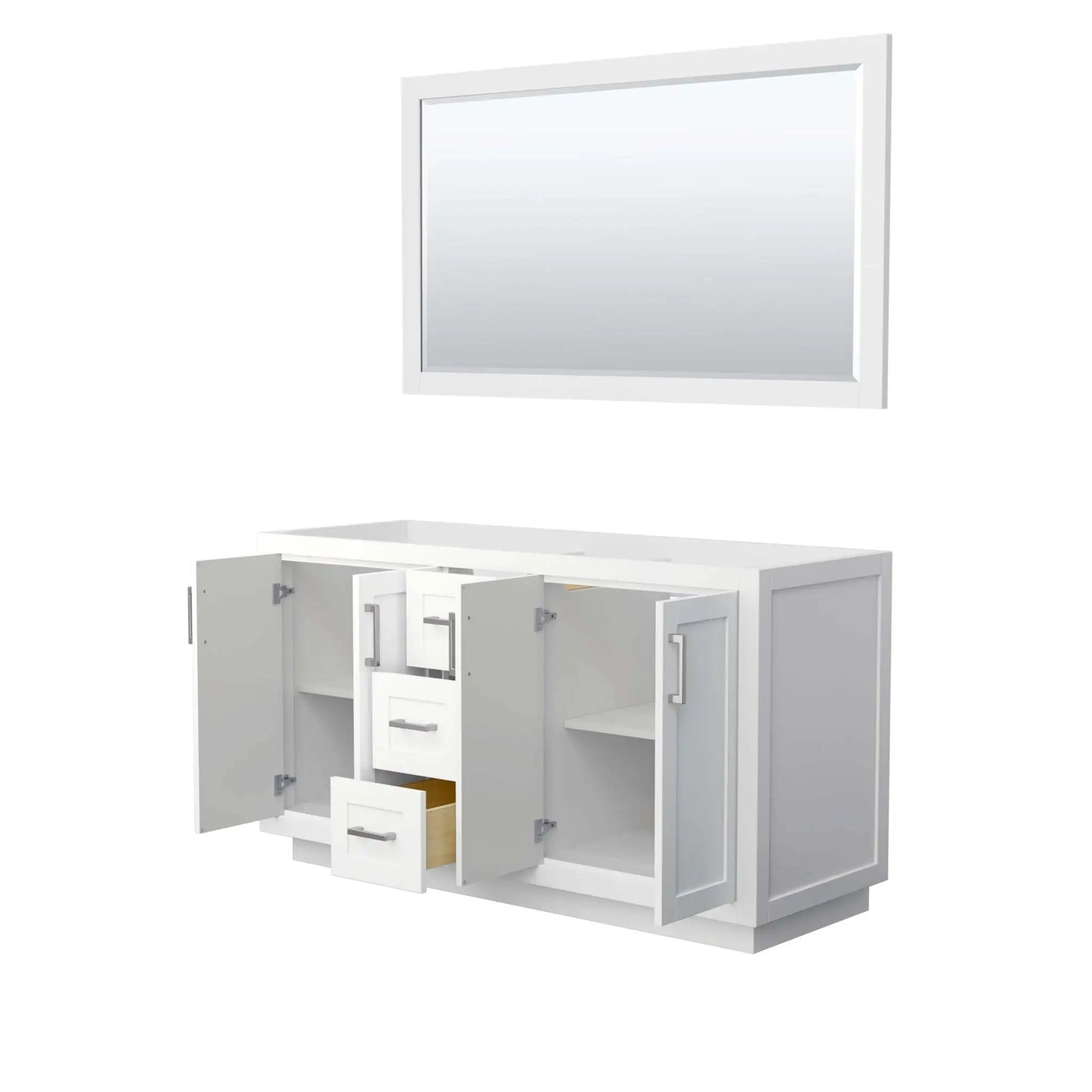 60" Miranda Double Bathroom Vanity in White with Brushed Nickel Trim & 58" Mirror by Wyndham