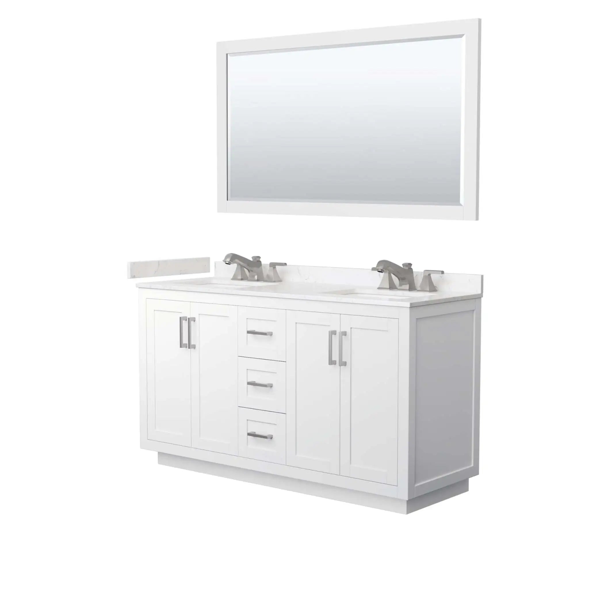 60" Miranda Double Bathroom Vanity in White with Brushed Nickel Trim & 58" Mirror by Wyndham