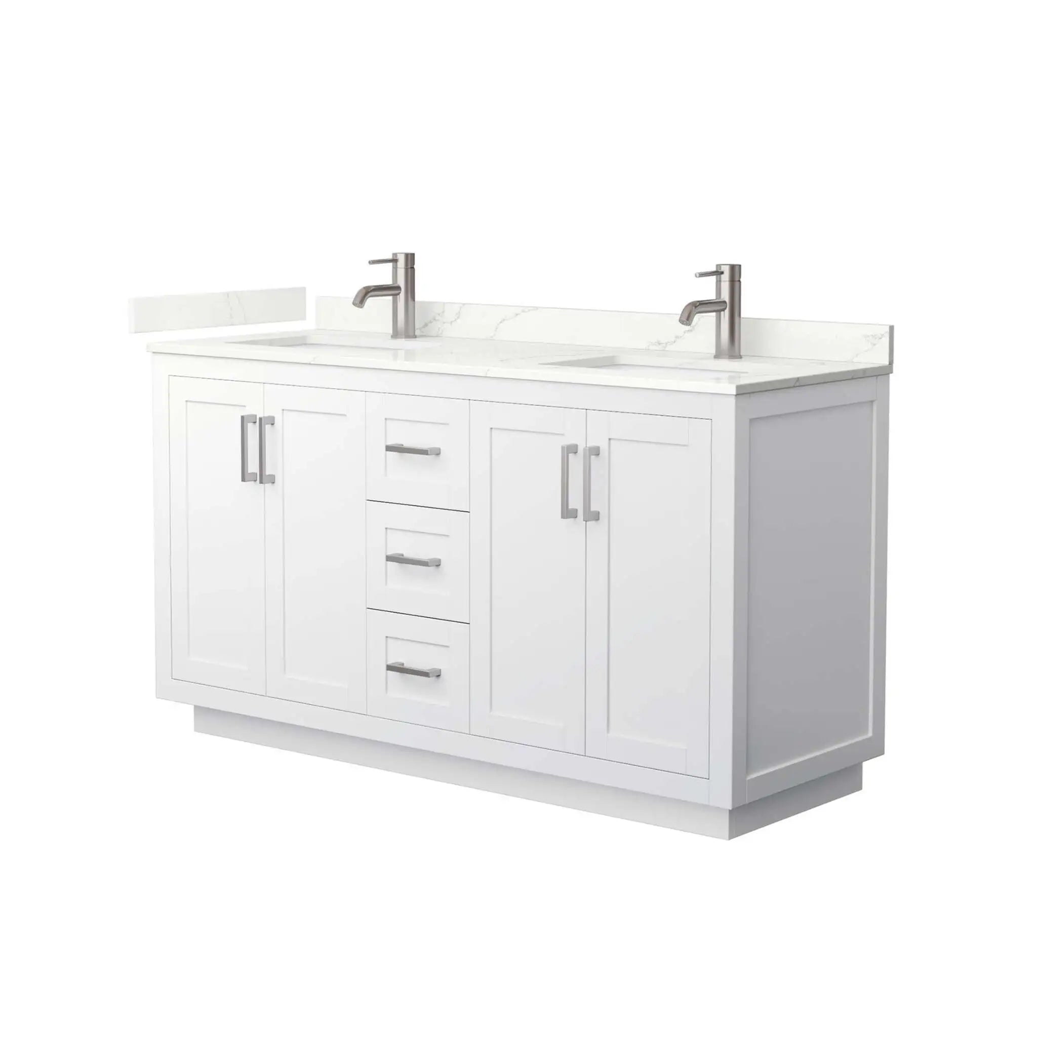60" Miranda Double Bathroom Vanity in White with Brushed Nickel Trim by Wyndham