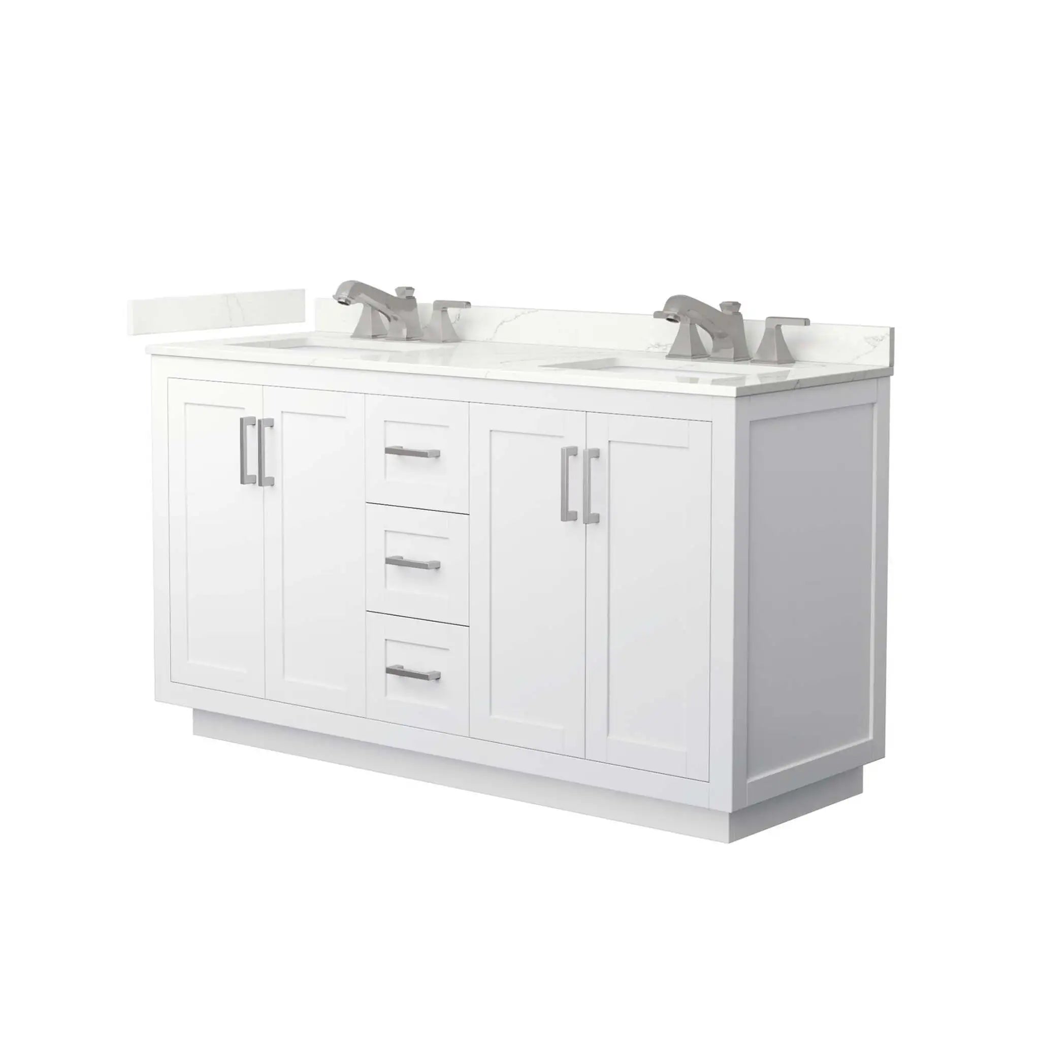 60" Miranda Double Bathroom Vanity in White with Brushed Nickel Trim by Wyndham