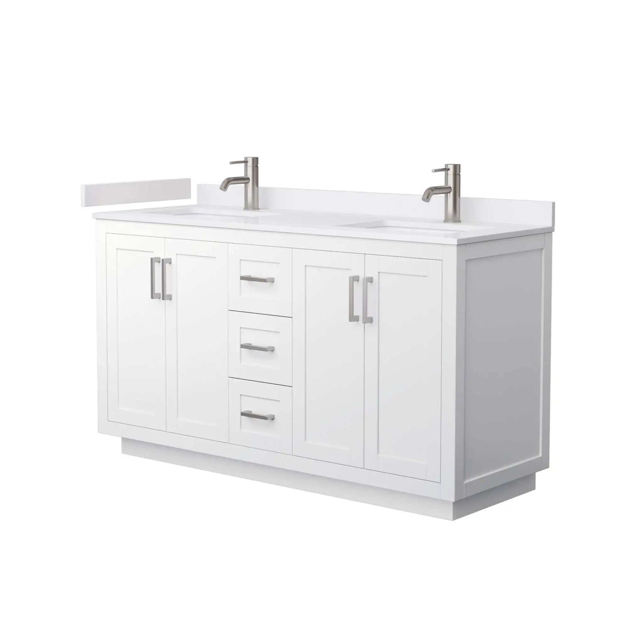 60" Miranda Double Bathroom Vanity in White with Brushed Nickel Trim by Wyndham