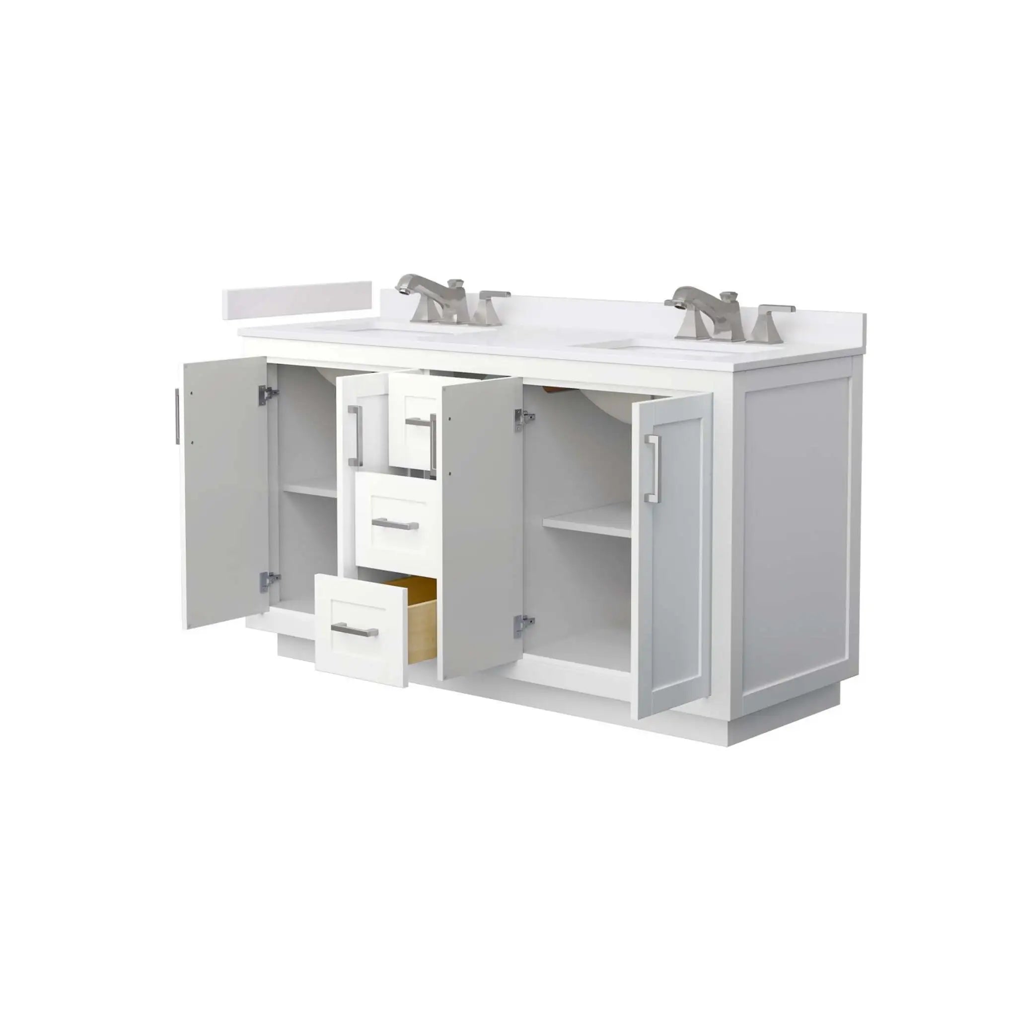 60" Miranda Double Bathroom Vanity in White with Brushed Nickel Trim by Wyndham