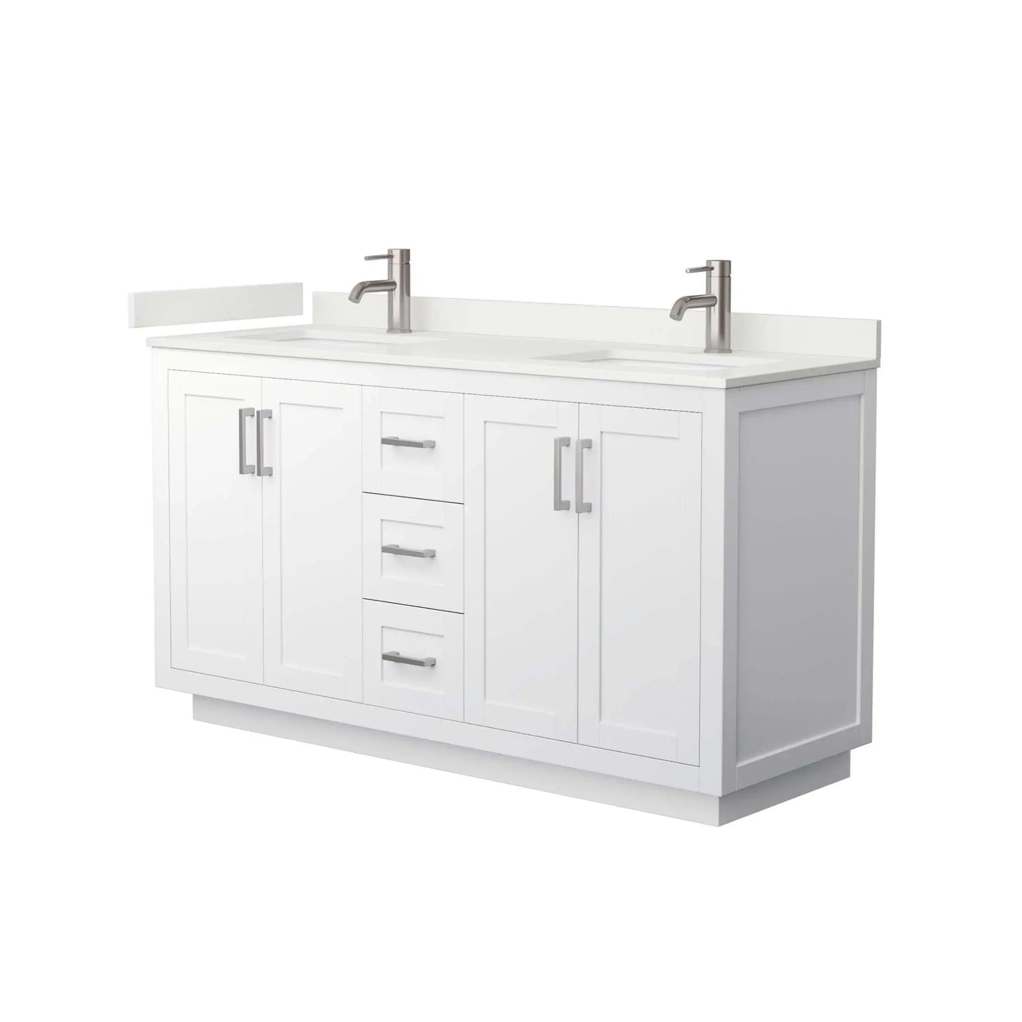 60" Miranda Double Bathroom Vanity in White with Brushed Nickel Trim by Wyndham