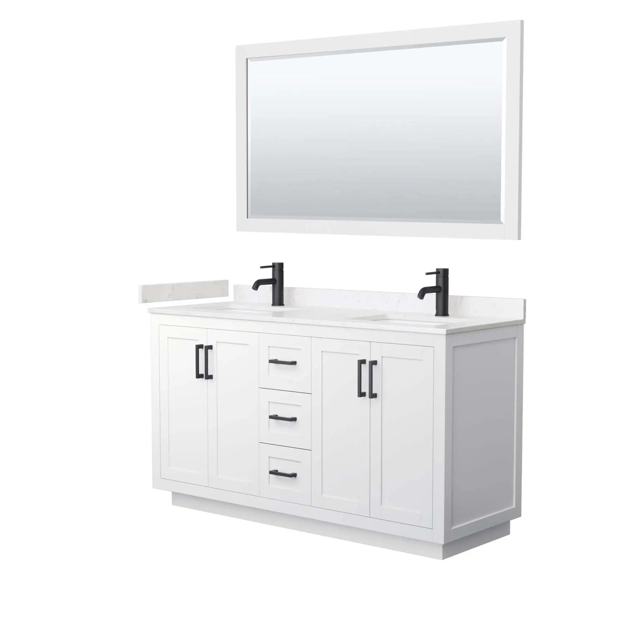 60" Miranda Double Bathroom Vanity in White with Matte Black Trim & 58" Mirror by Wyndham