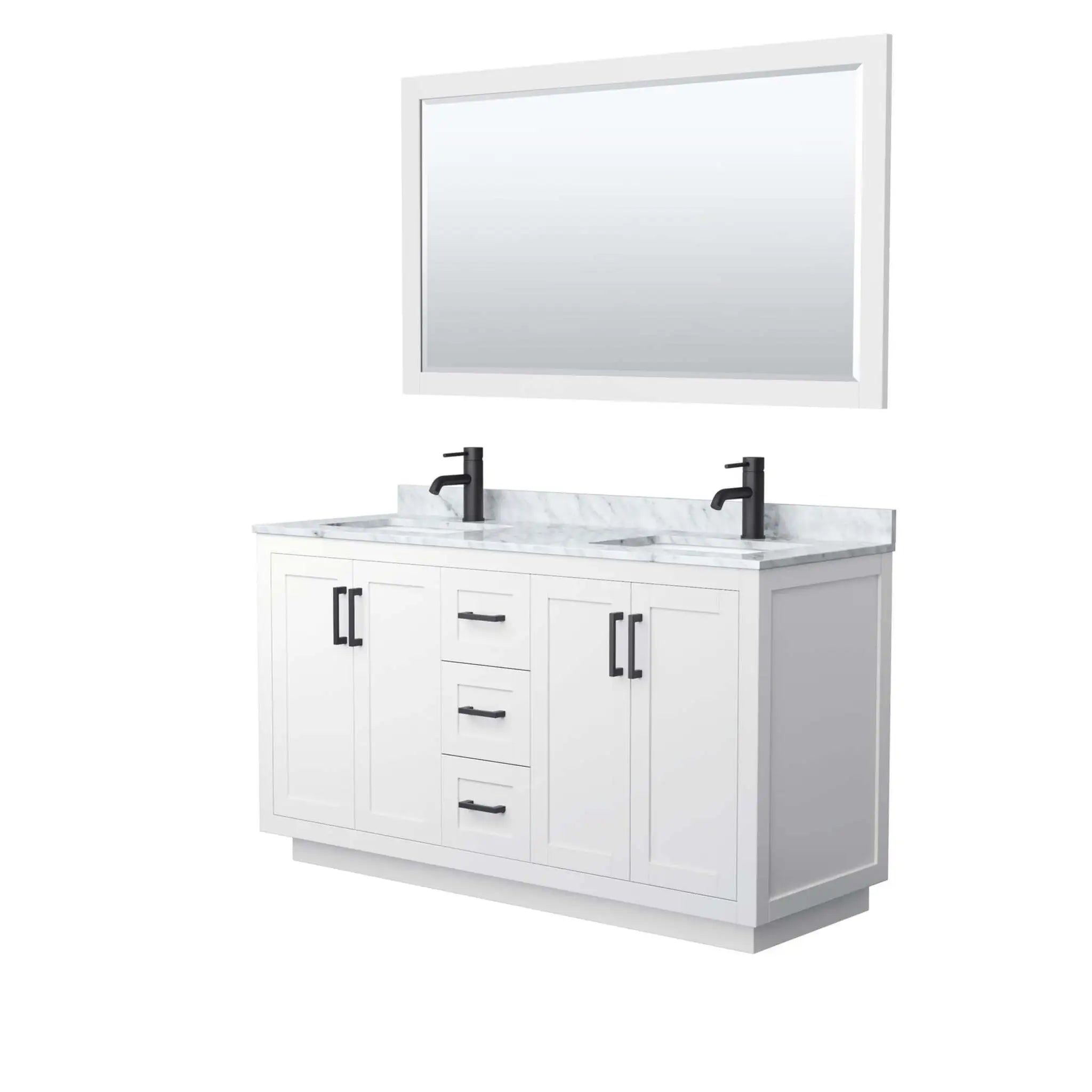 60" Miranda Double Bathroom Vanity in White with Matte Black Trim & 58" Mirror by Wyndham