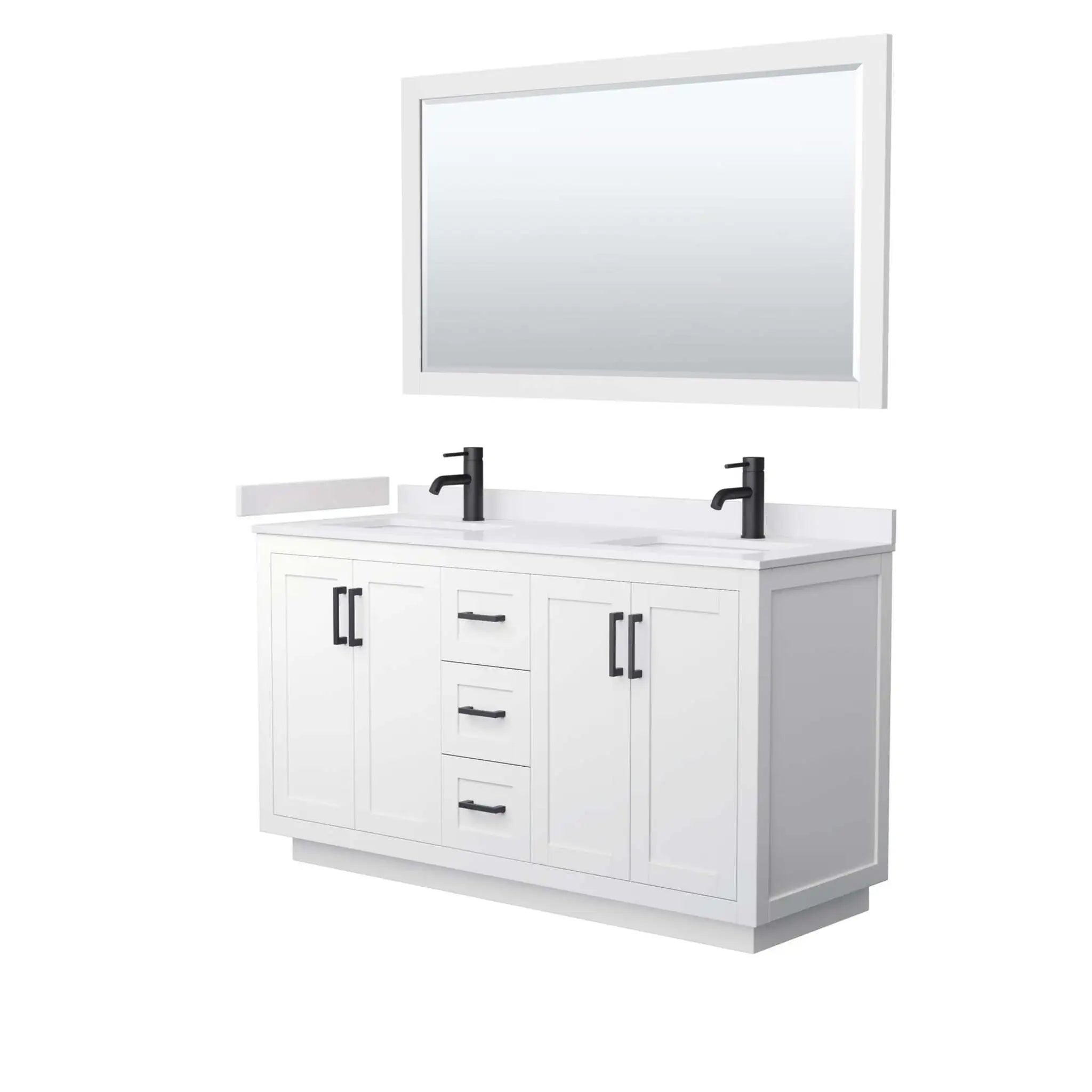 60" Miranda Double Bathroom Vanity in White with Matte Black Trim & 58" Mirror by Wyndham