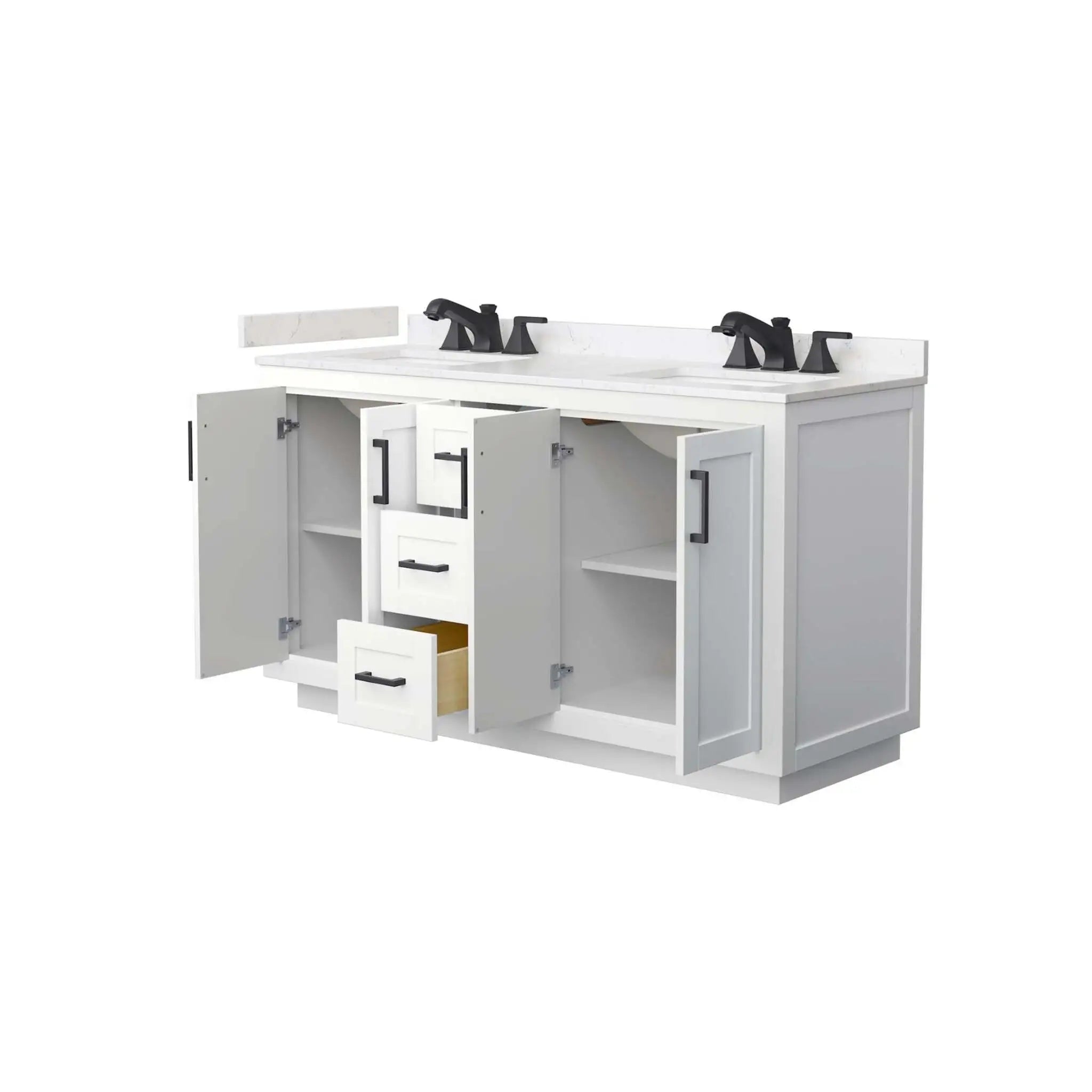60" Miranda Double Bathroom Vanity in White with Matte Black Trim by Wyndham