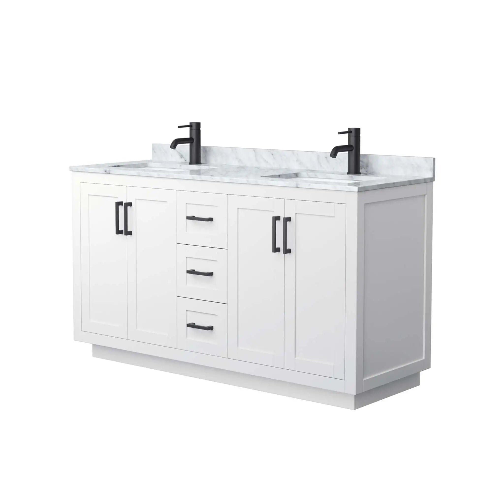 60" Miranda Double Bathroom Vanity in White with Matte Black Trim by Wyndham