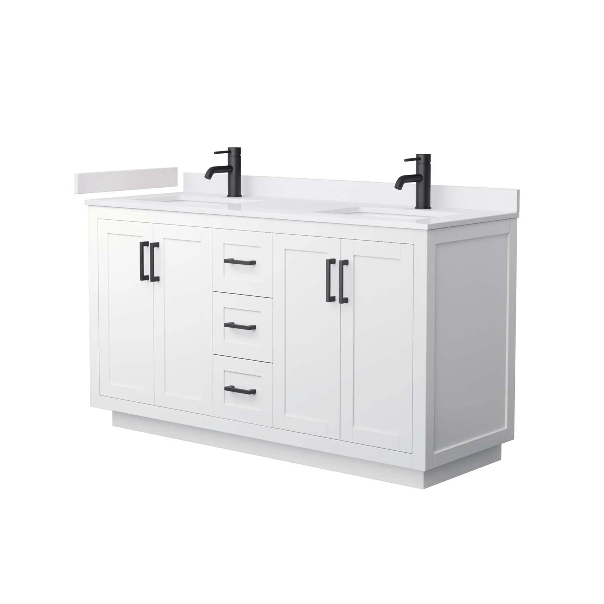60" Miranda Double Bathroom Vanity in White with Matte Black Trim by Wyndham