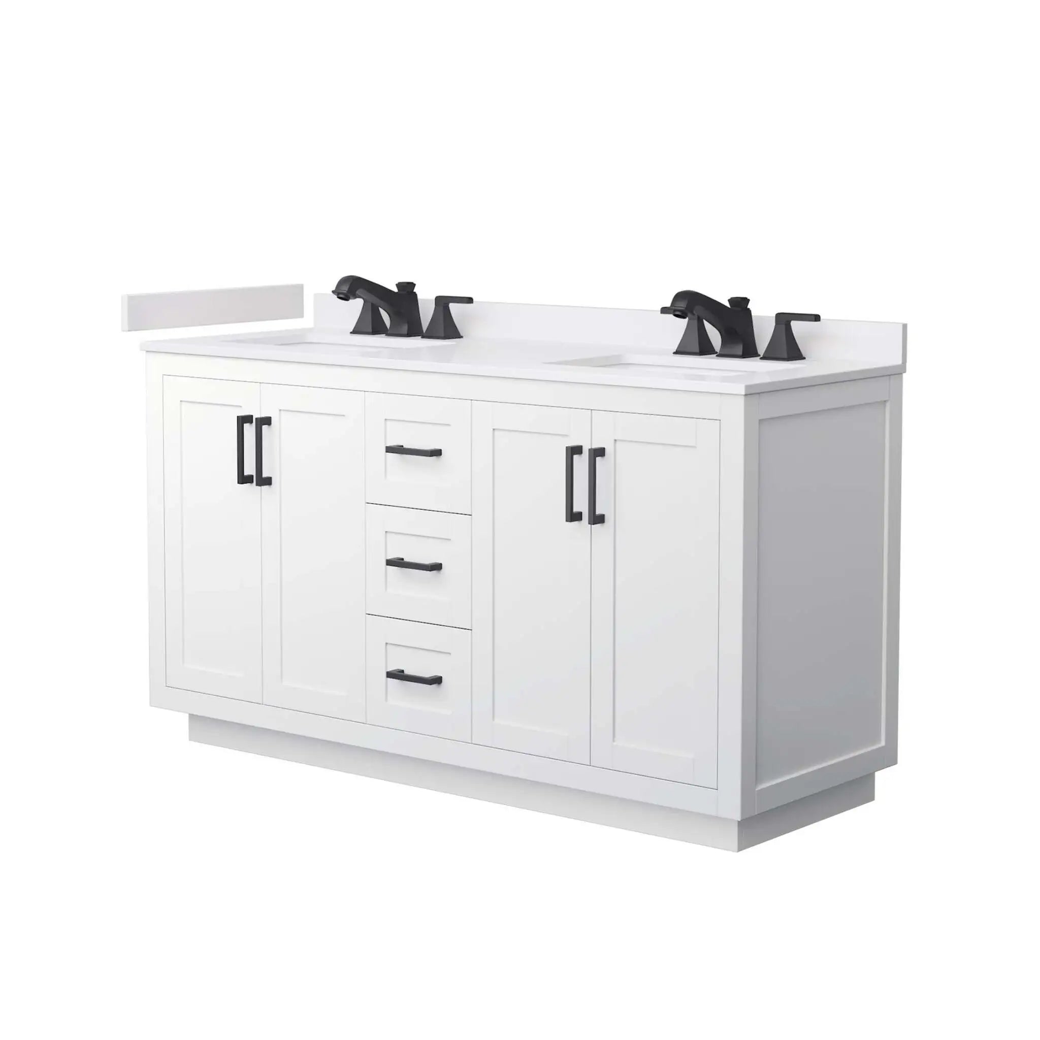 60" Miranda Double Bathroom Vanity in White with Matte Black Trim by Wyndham