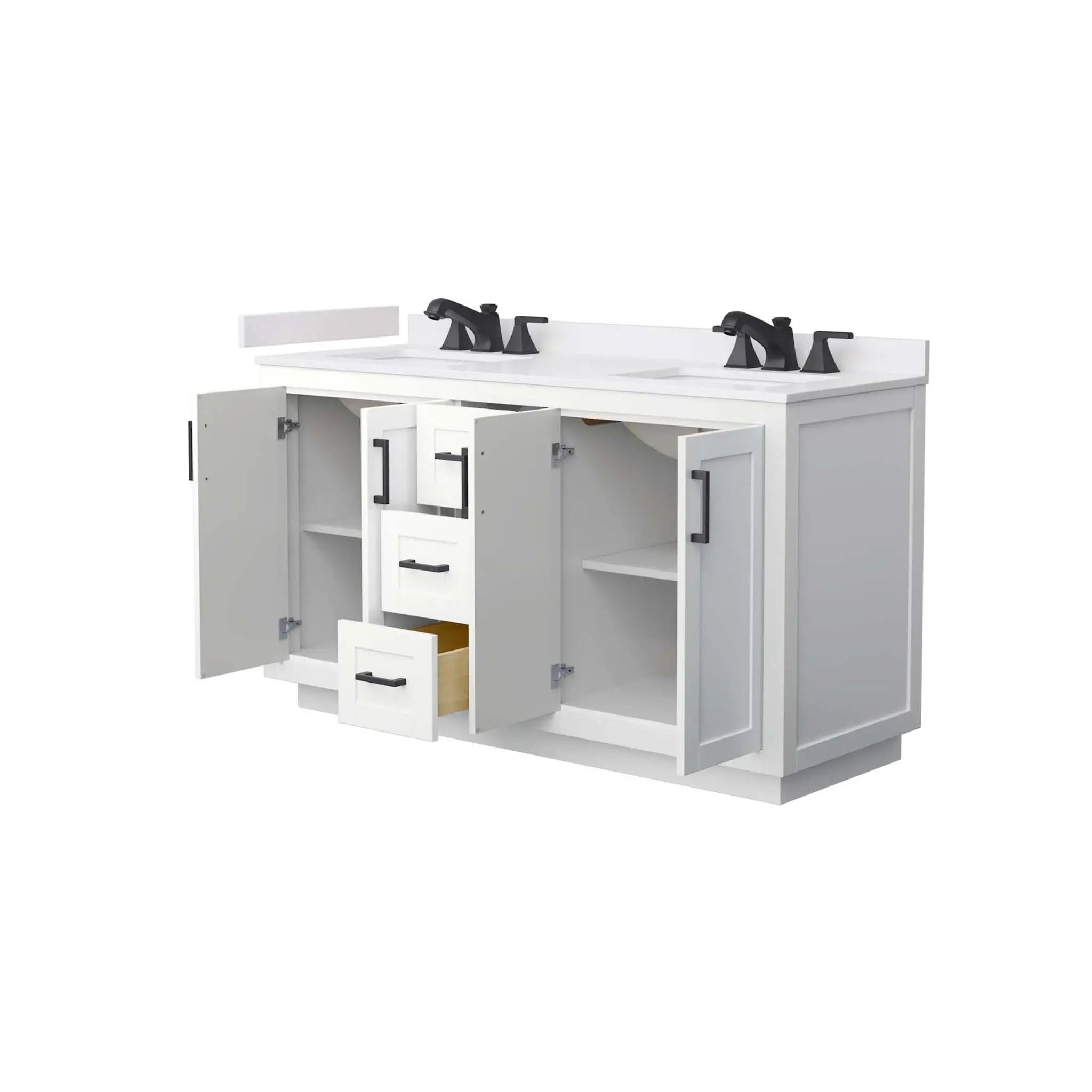 60" Miranda Double Bathroom Vanity in White with Matte Black Trim by Wyndham
