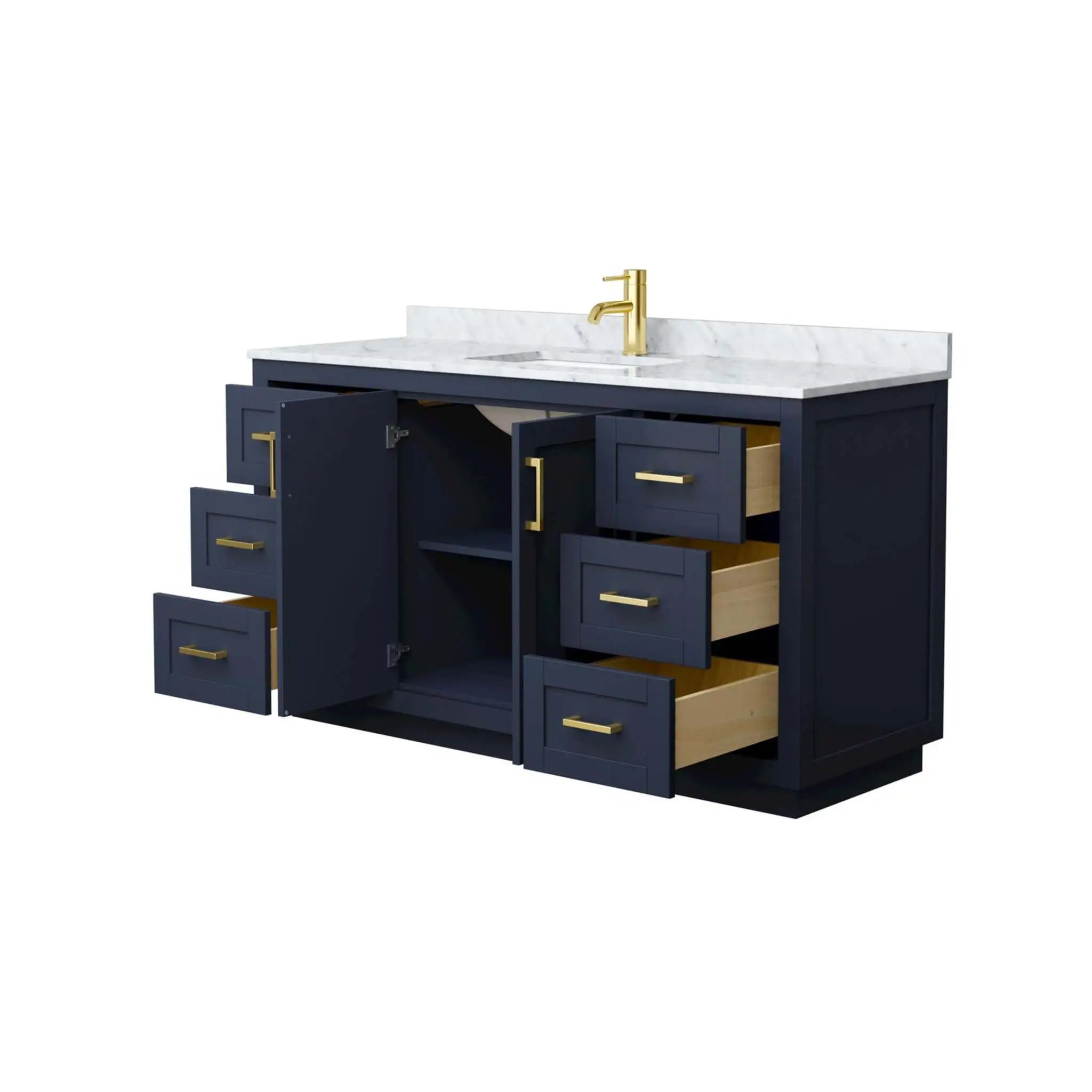 60" Miranda Single Bathroom Vanity in Dark Blue with Brushed Gold Trim by Wyndham