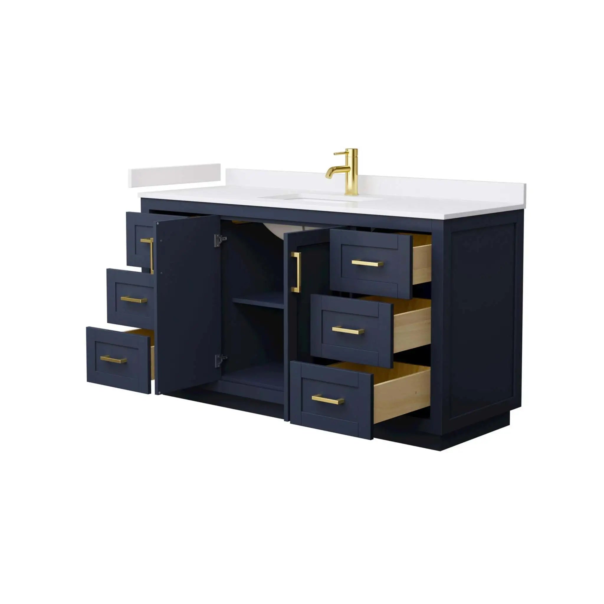 60" Miranda Single Bathroom Vanity in Dark Blue with Brushed Gold Trim by Wyndham