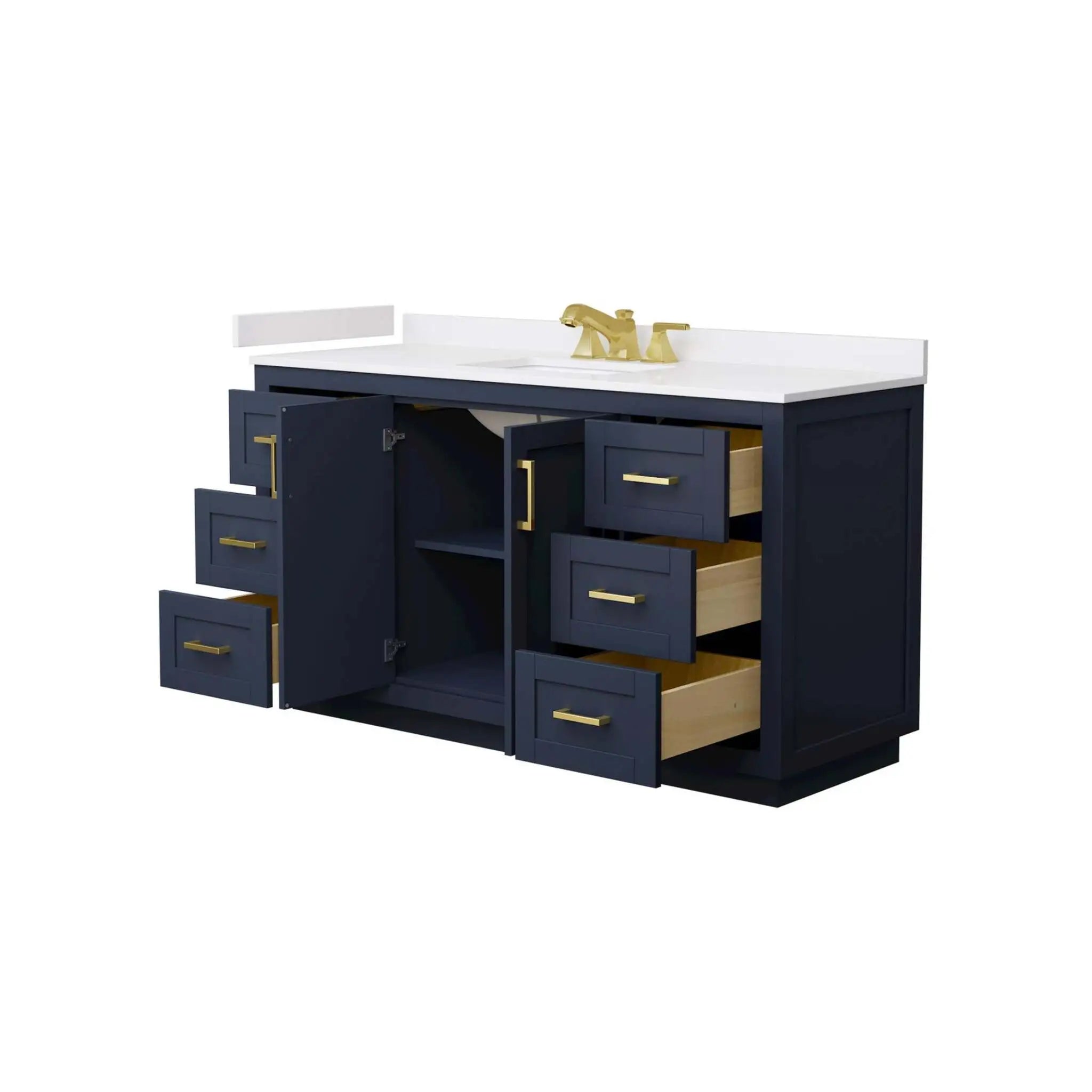 60" Miranda Single Bathroom Vanity in Dark Blue with Brushed Gold Trim by Wyndham