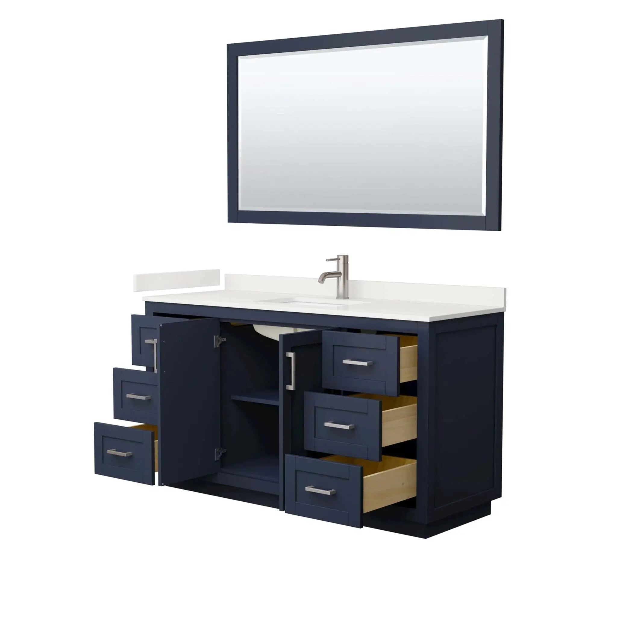 60" Miranda Single Bathroom Vanity in Dark Blue with Brushed Nickel Trim & 58" Mirror by Wyndham