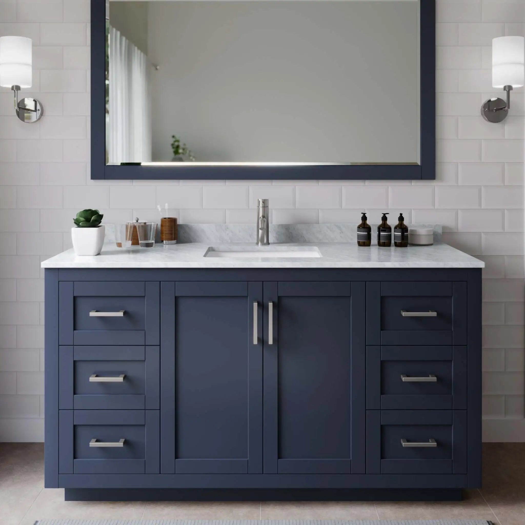 60" Miranda Single Bathroom Vanity in Dark Blue with Brushed Nickel Trim by Wyndham