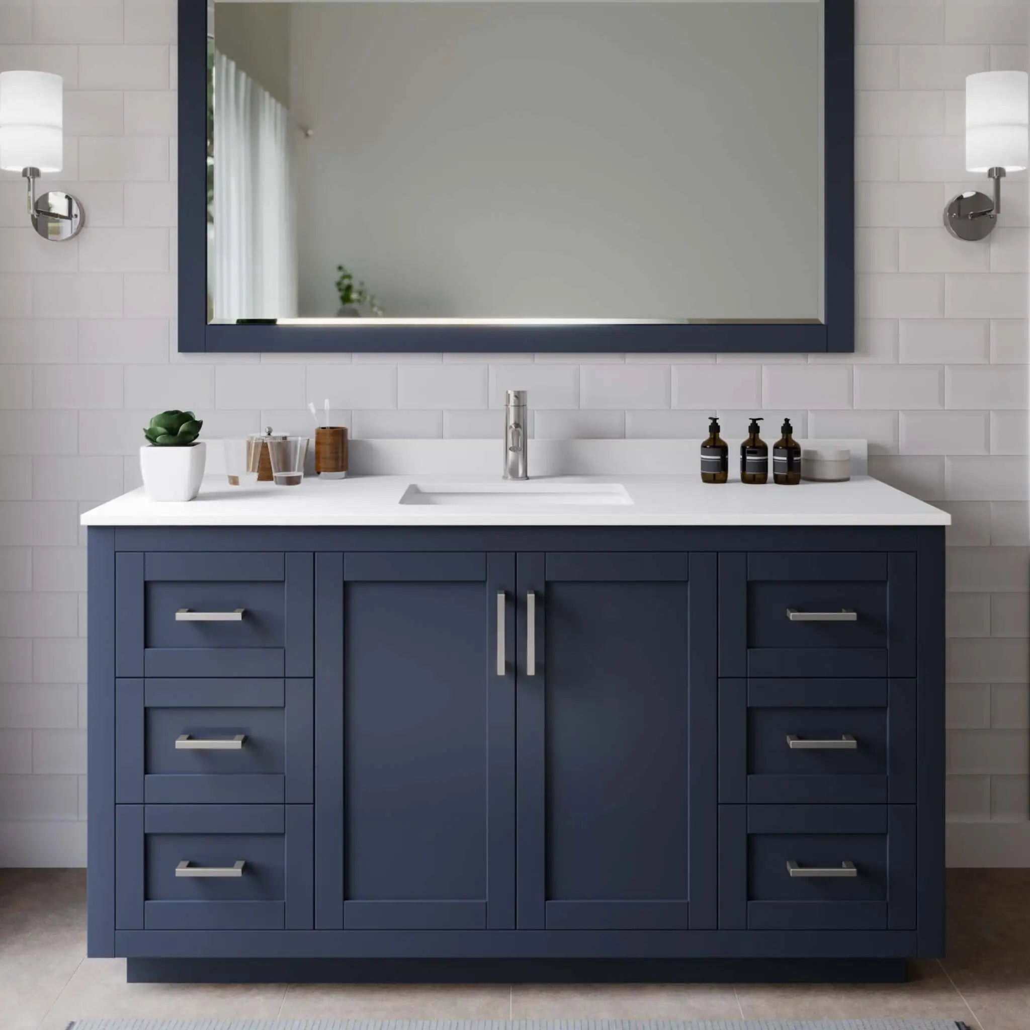60" Miranda Single Bathroom Vanity in Dark Blue with Brushed Nickel Trim by Wyndham