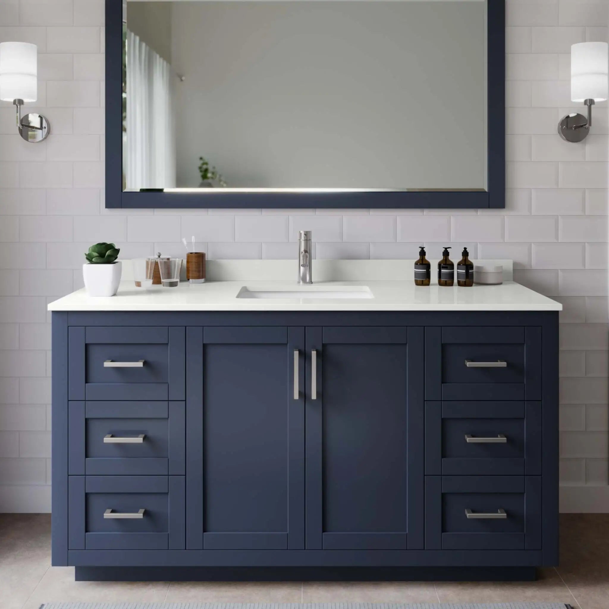60" Miranda Single Bathroom Vanity in Dark Blue with Brushed Nickel Trim by Wyndham