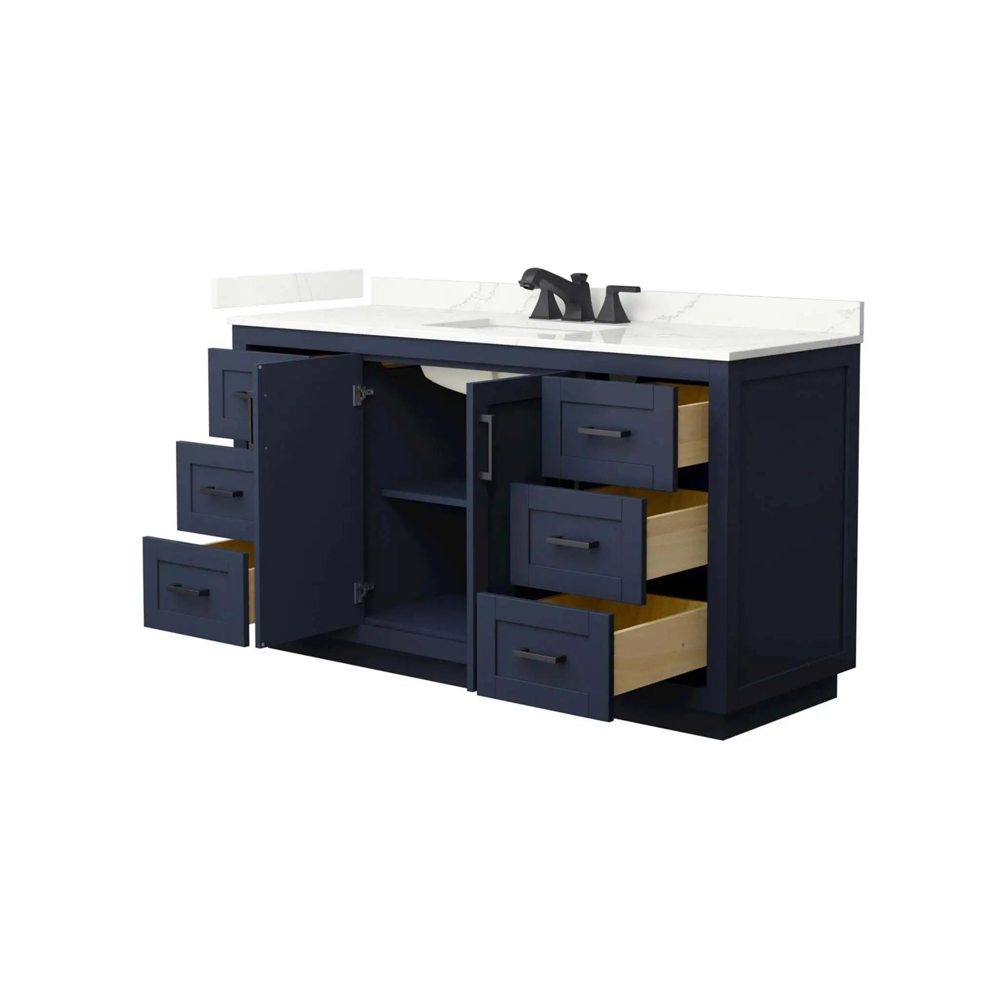 60" Miranda Single Bathroom Vanity in Dark Blue with Matte Black Trim by Wyndham