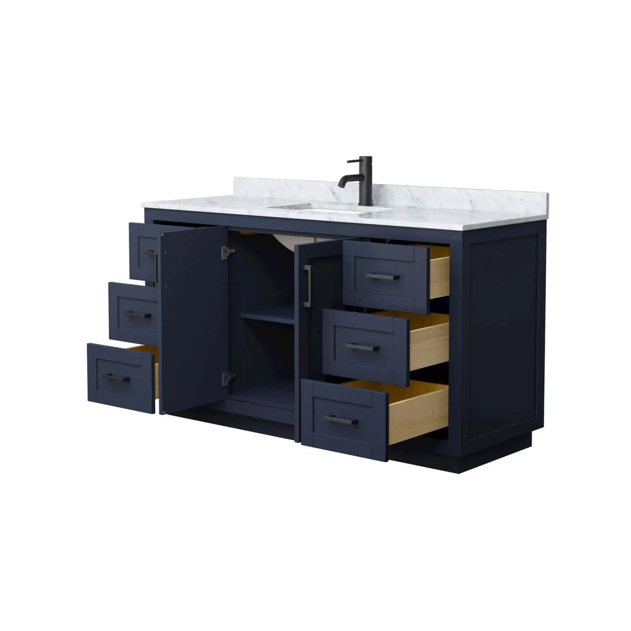 60" Miranda Single Bathroom Vanity in Dark Blue with Matte Black Trim by Wyndham
