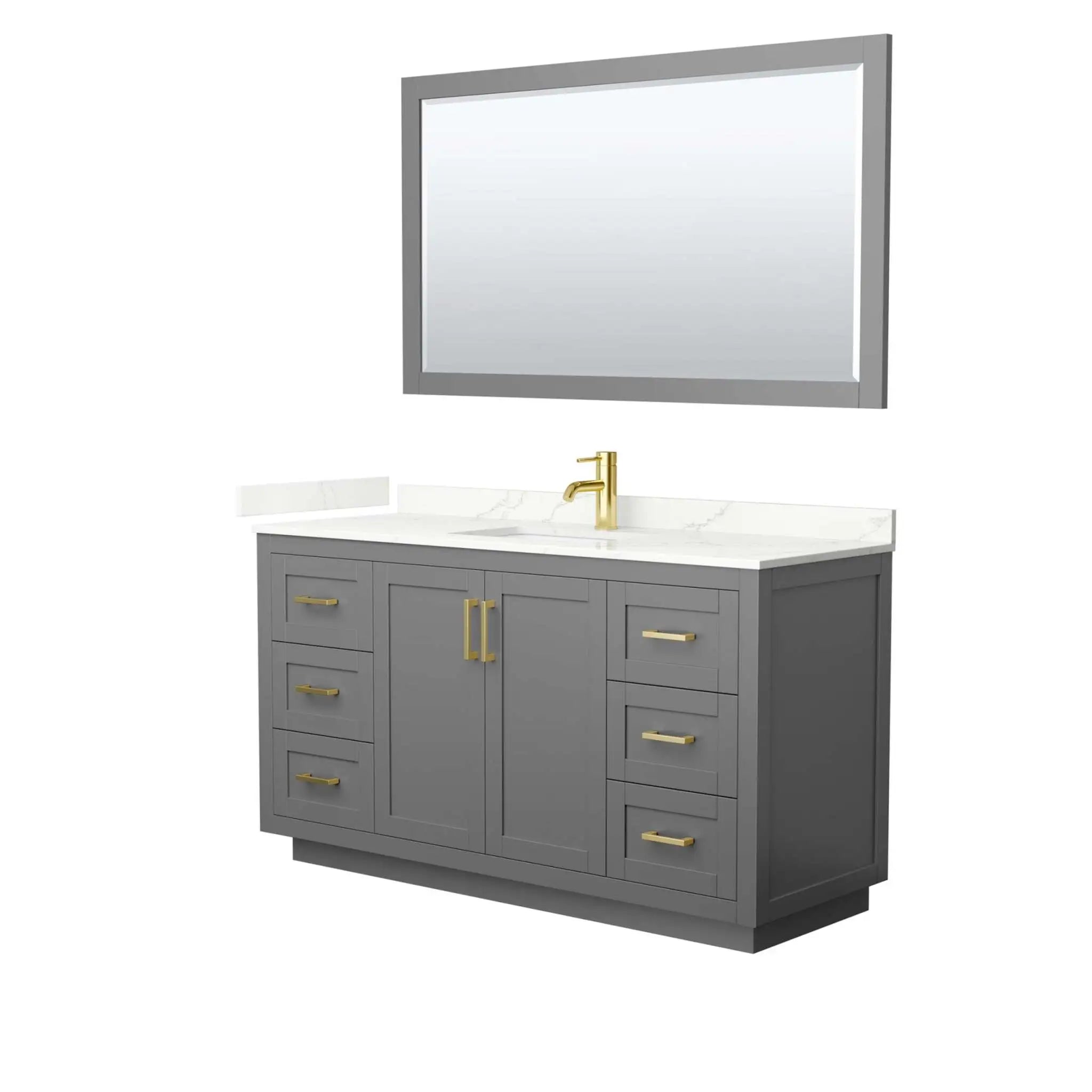 60" Miranda Single Bathroom Vanity in Dark Gray with Brushed Gold Trim & 58" Mirror by Wyndham