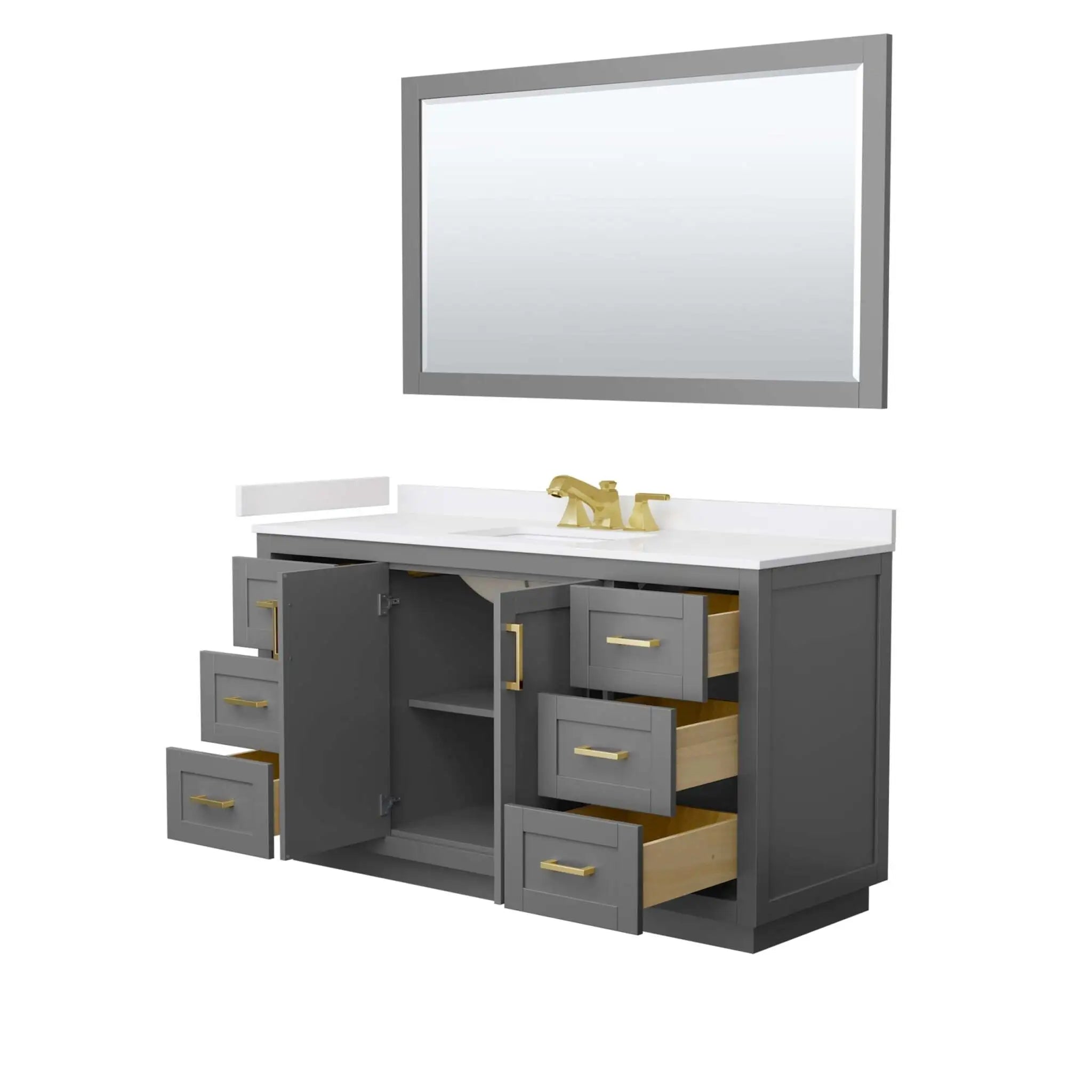 60" Miranda Single Bathroom Vanity in Dark Gray with Brushed Gold Trim & 58" Mirror by Wyndham