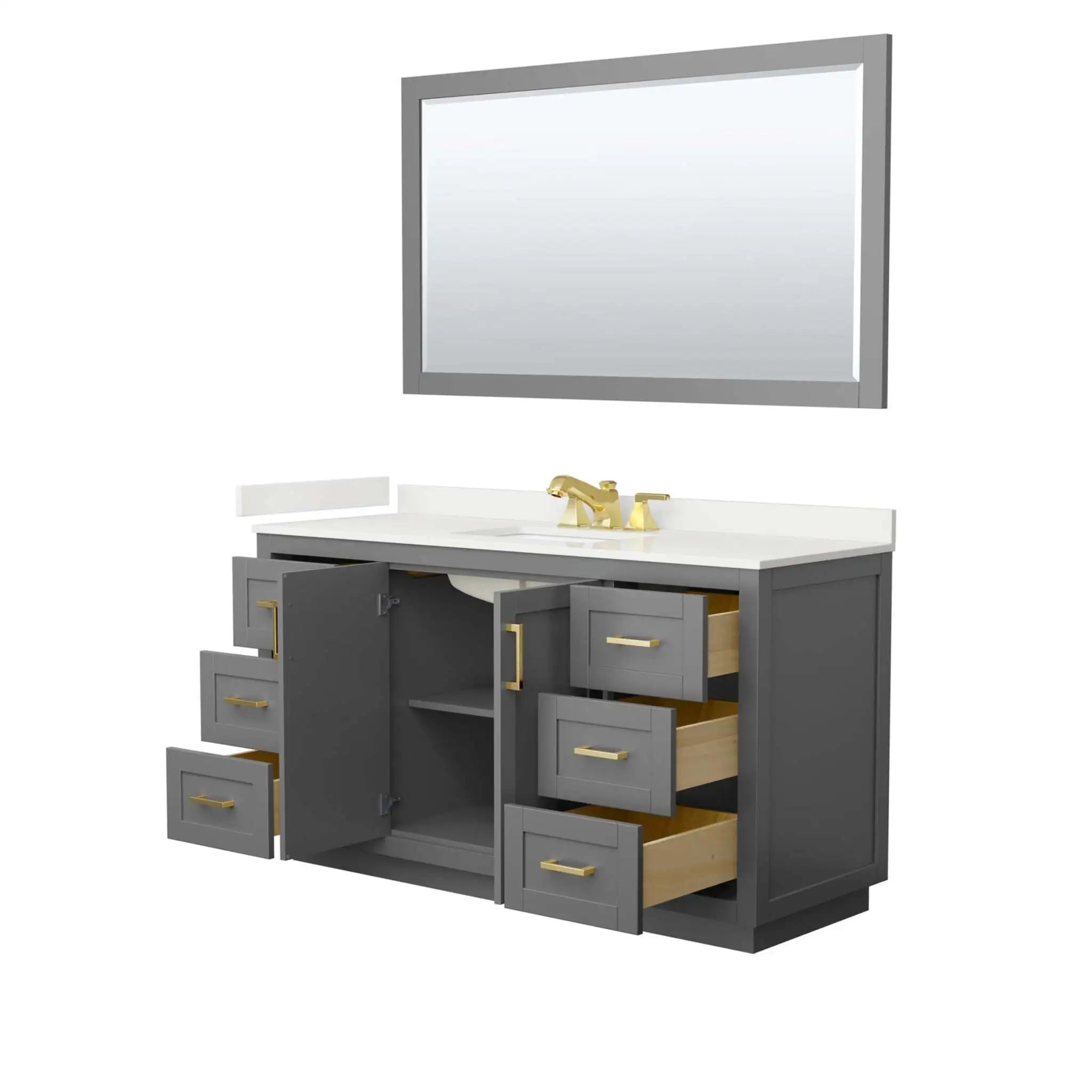 60" Miranda Single Bathroom Vanity in Dark Gray with Brushed Gold Trim & 58" Mirror by Wyndham