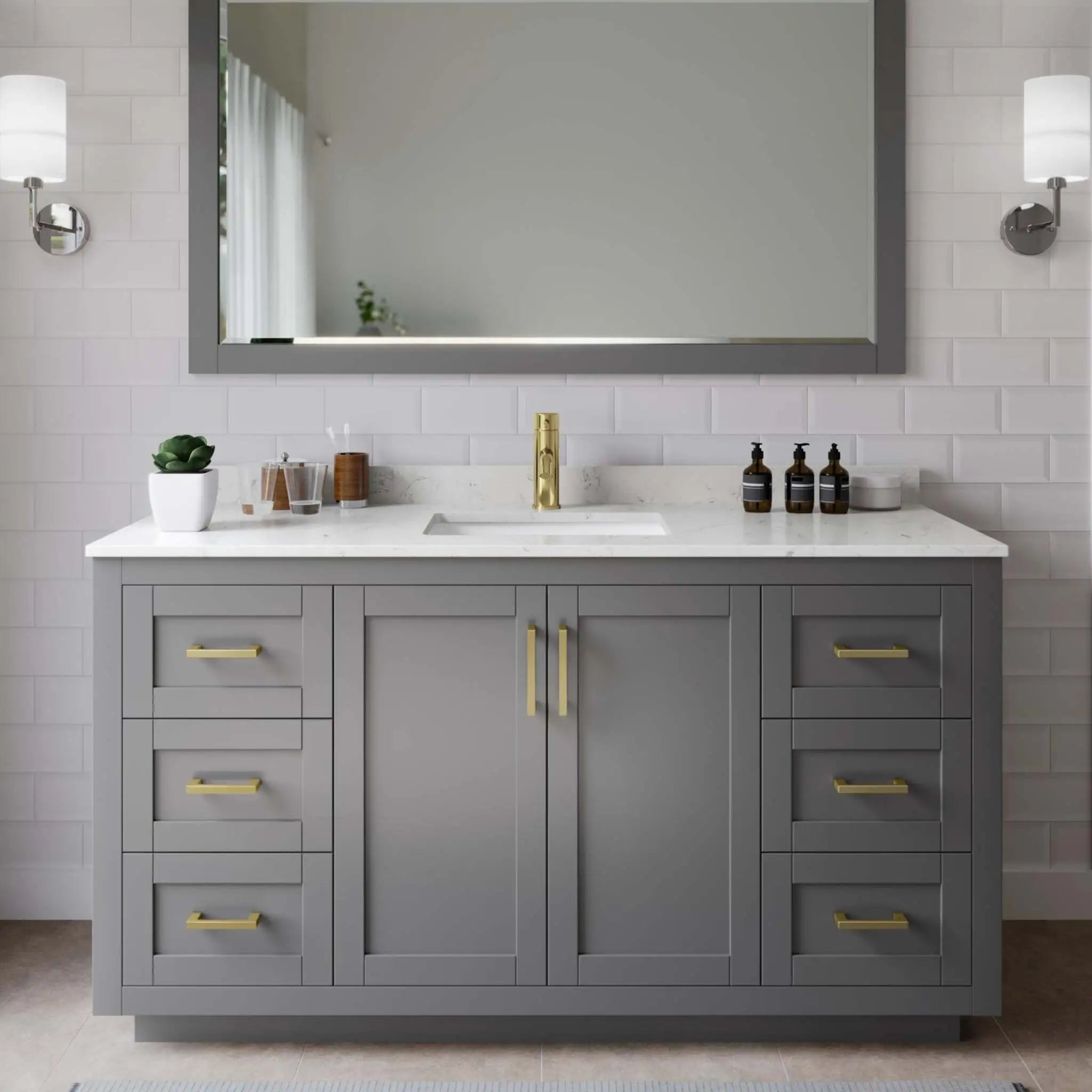 60" Miranda Single Bathroom Vanity in Dark Gray with Brushed Gold Trim by Wyndham