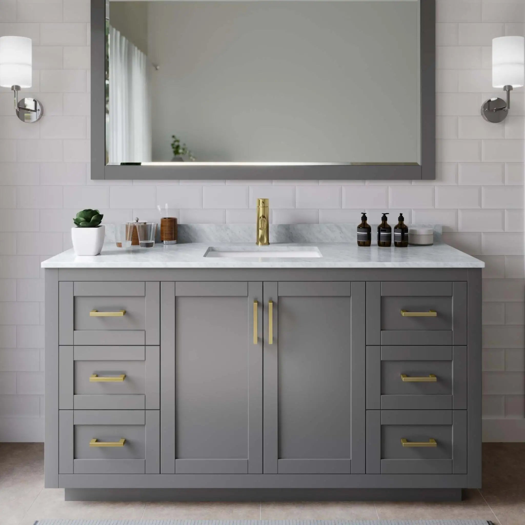 60" Miranda Single Bathroom Vanity in Dark Gray with Brushed Gold Trim by Wyndham