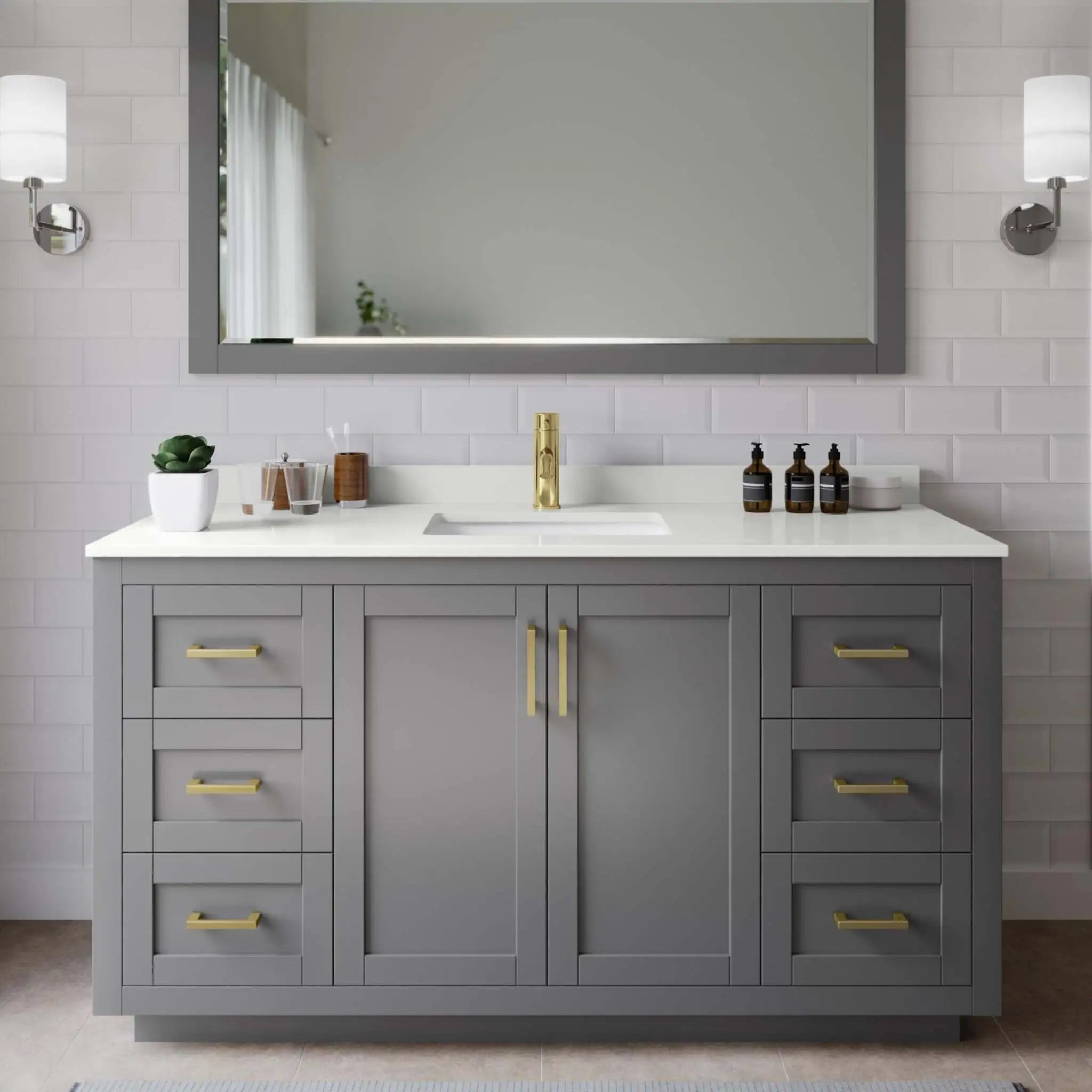 60" Miranda Single Bathroom Vanity in Dark Gray with Brushed Gold Trim by Wyndham