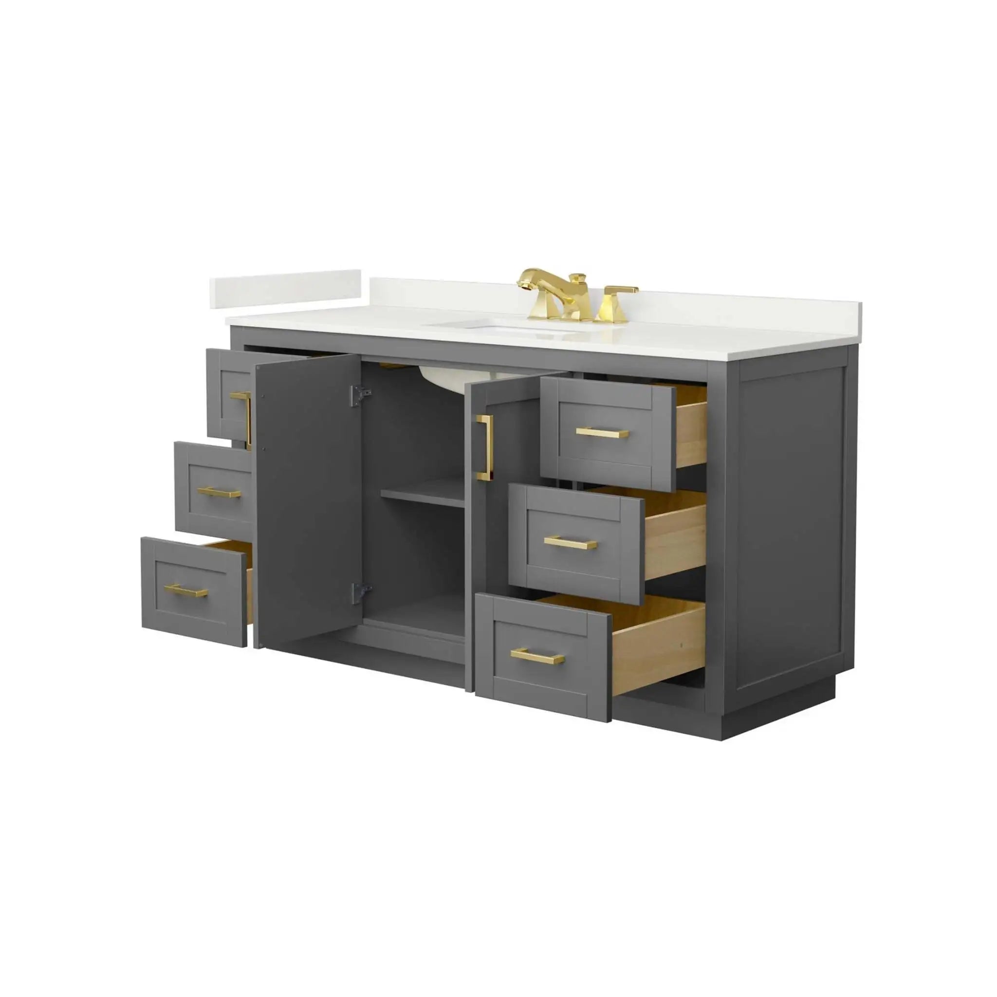 60" Miranda Single Bathroom Vanity in Dark Gray with Brushed Gold Trim by Wyndham