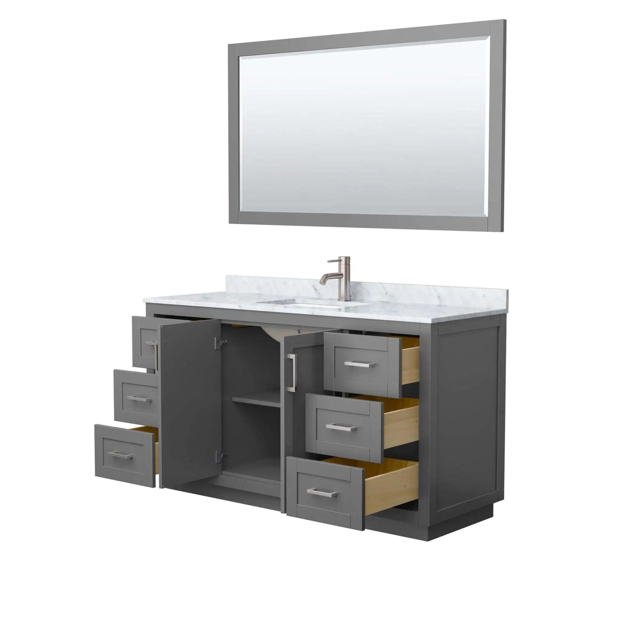 60" Miranda Single Bathroom Vanity in Dark Gray with Brushed Nickel Trim & 58" Mirror by Wyndham