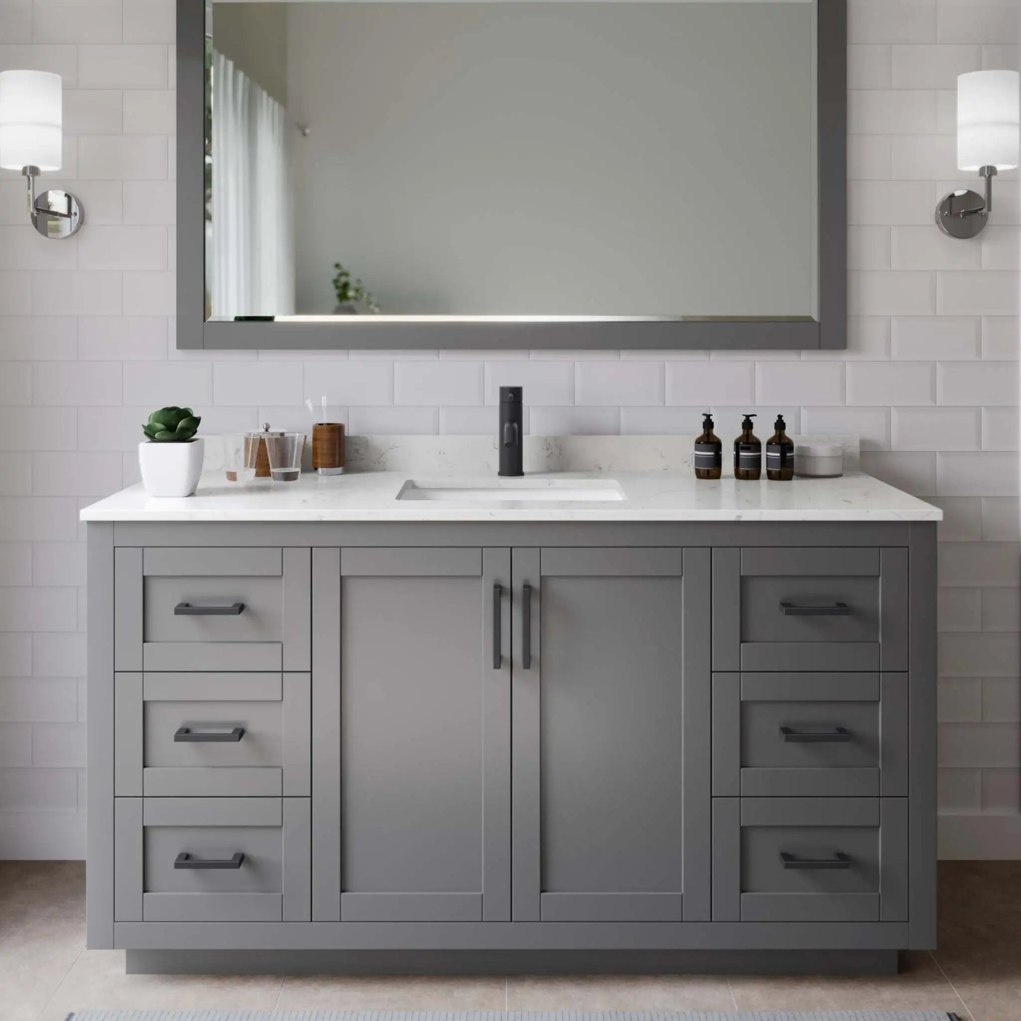 60" Miranda Single Bathroom Vanity in Dark Gray with Matte Black Trim by Wyndham