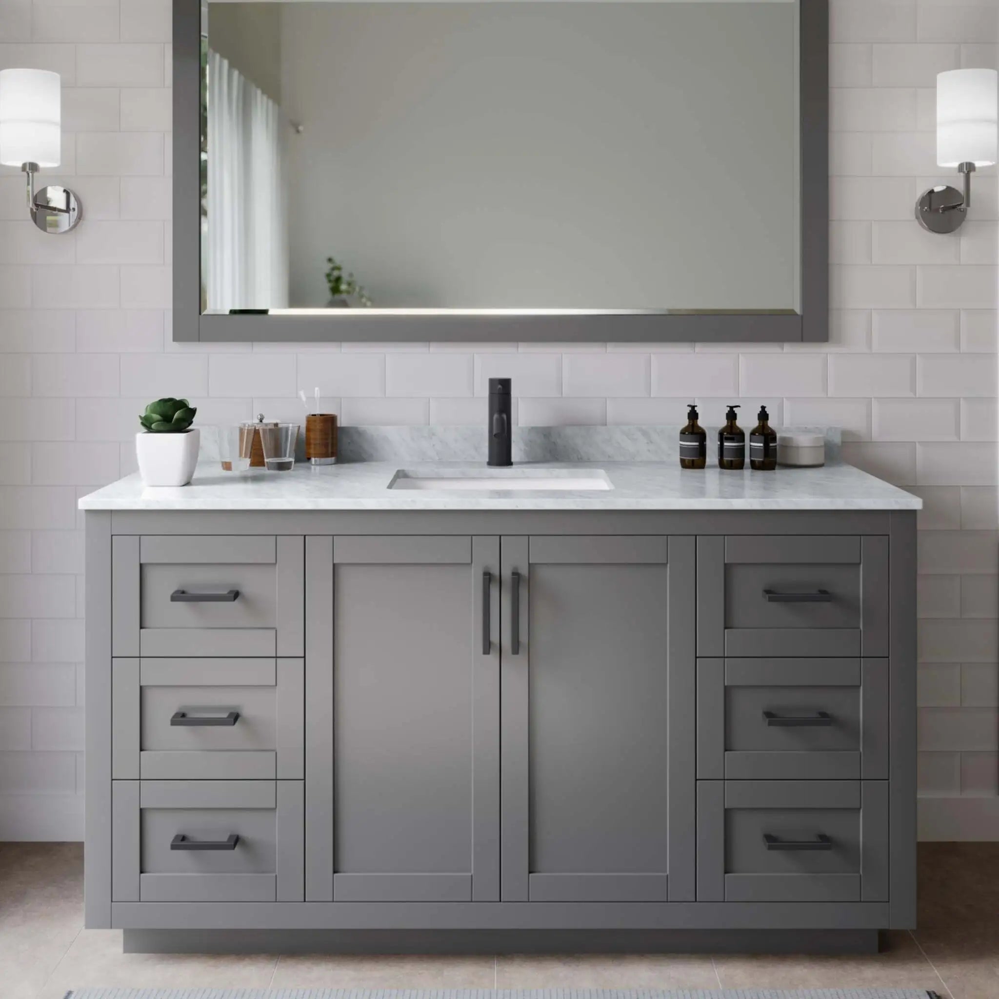 60" Miranda Single Bathroom Vanity in Dark Gray with Matte Black Trim by Wyndham