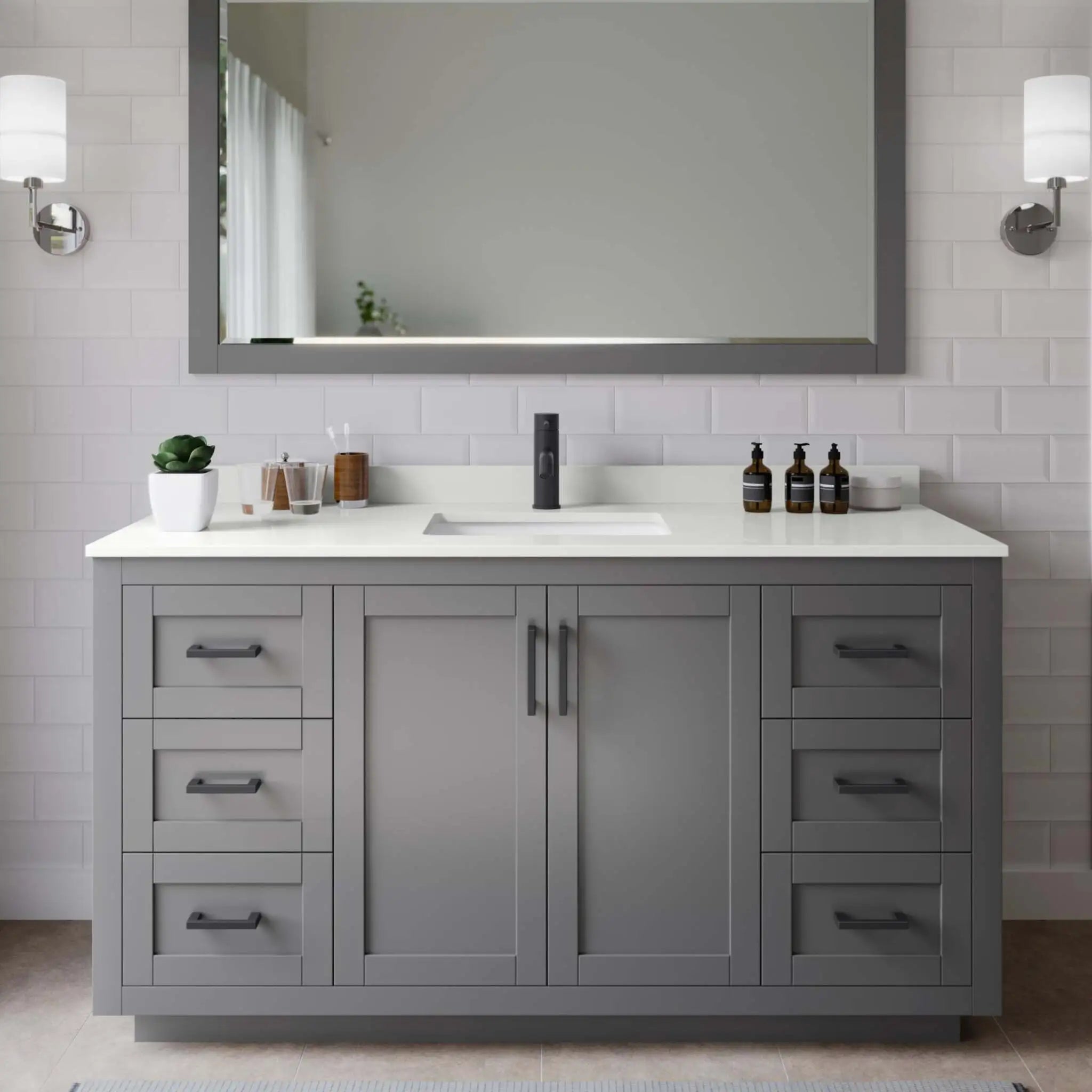 60" Miranda Single Bathroom Vanity in Dark Gray with Matte Black Trim by Wyndham