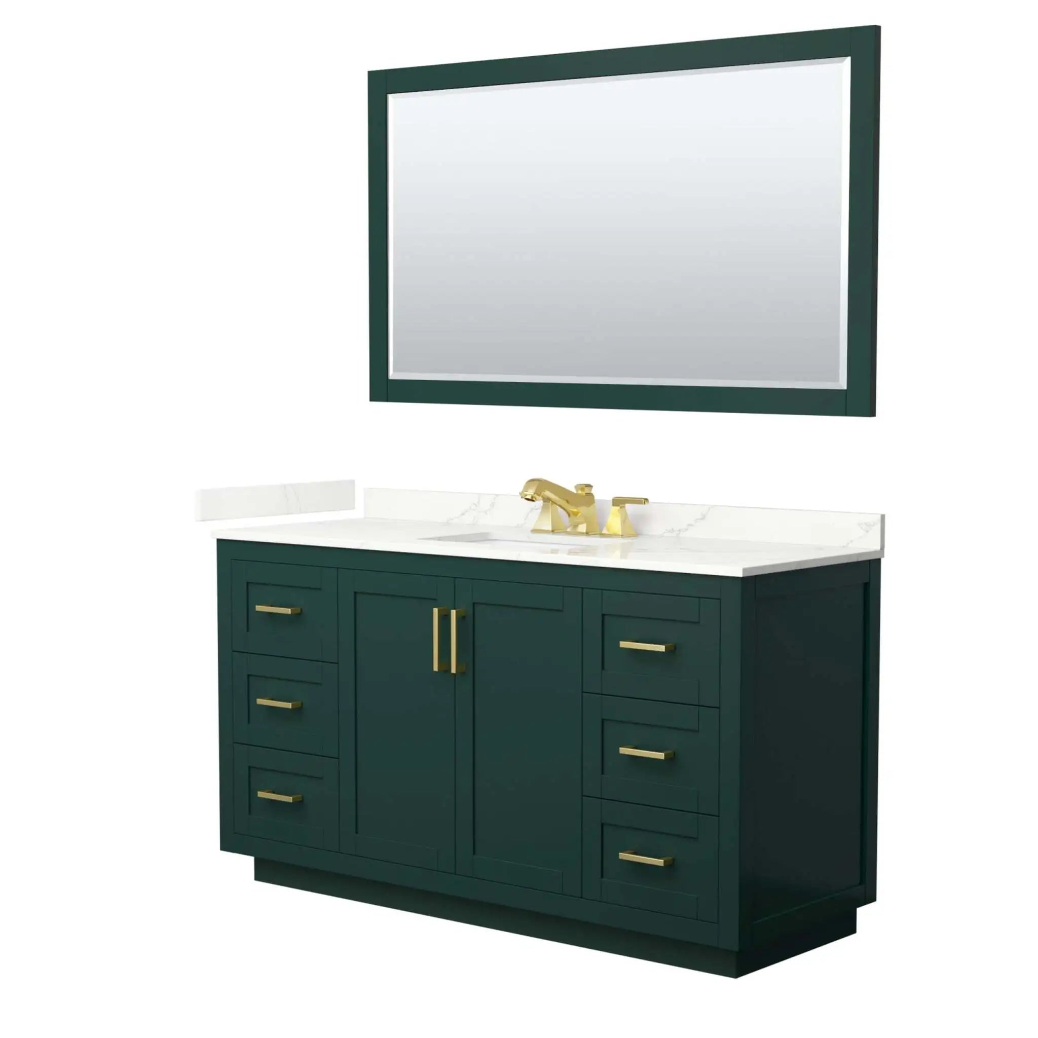 60" Miranda Single Bathroom Vanity in Green with Brushed Gold Trim & 58" Mirror by Wyndham