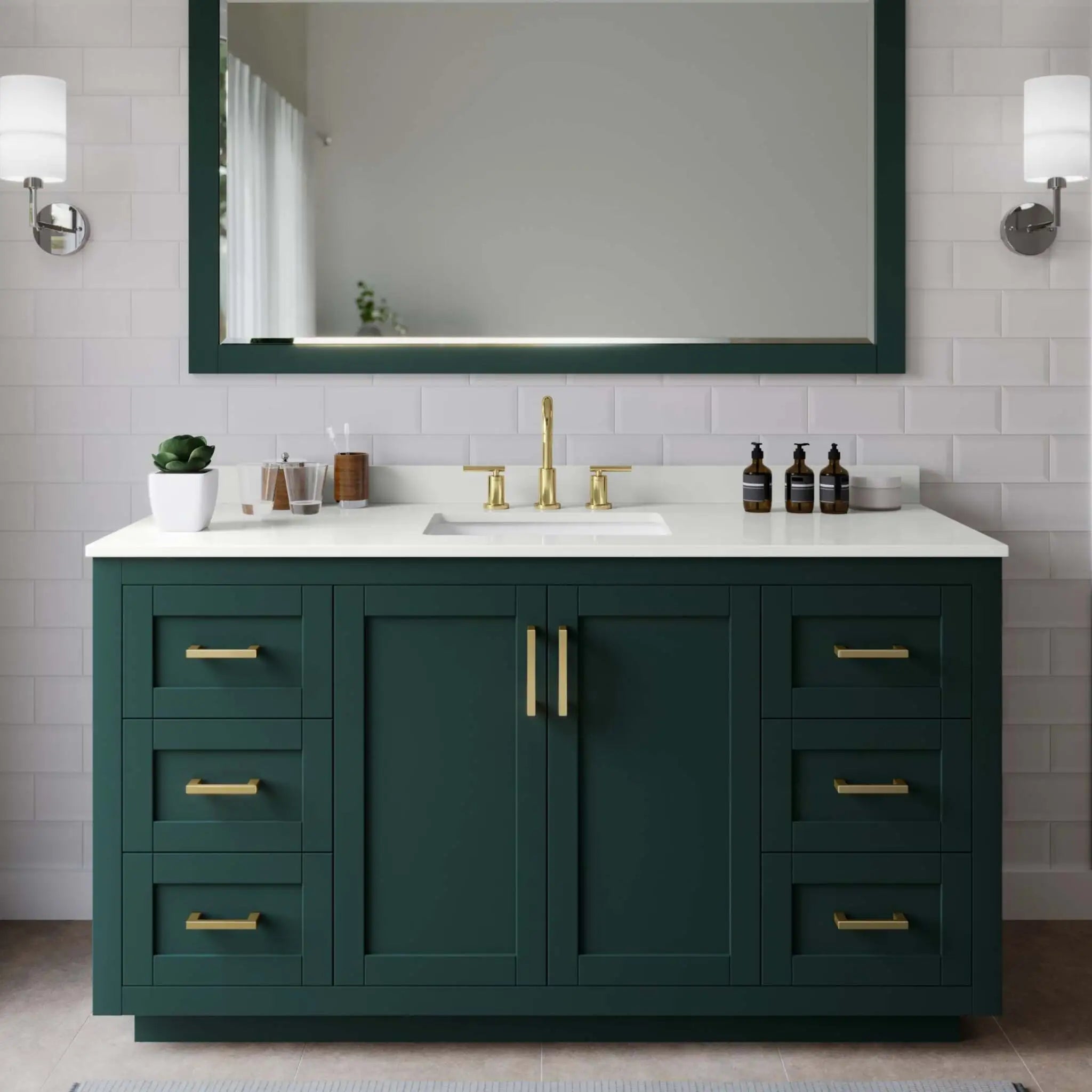 60" Miranda Single Bathroom Vanity in Green with Brushed Gold Trim & 58" Mirror by Wyndham