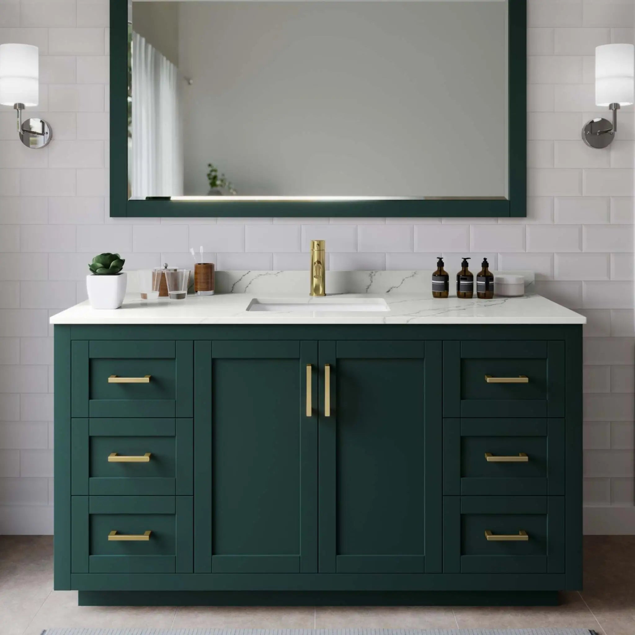 60" Miranda Single Bathroom Vanity in Green with Brushed Gold Trim by Wyndham